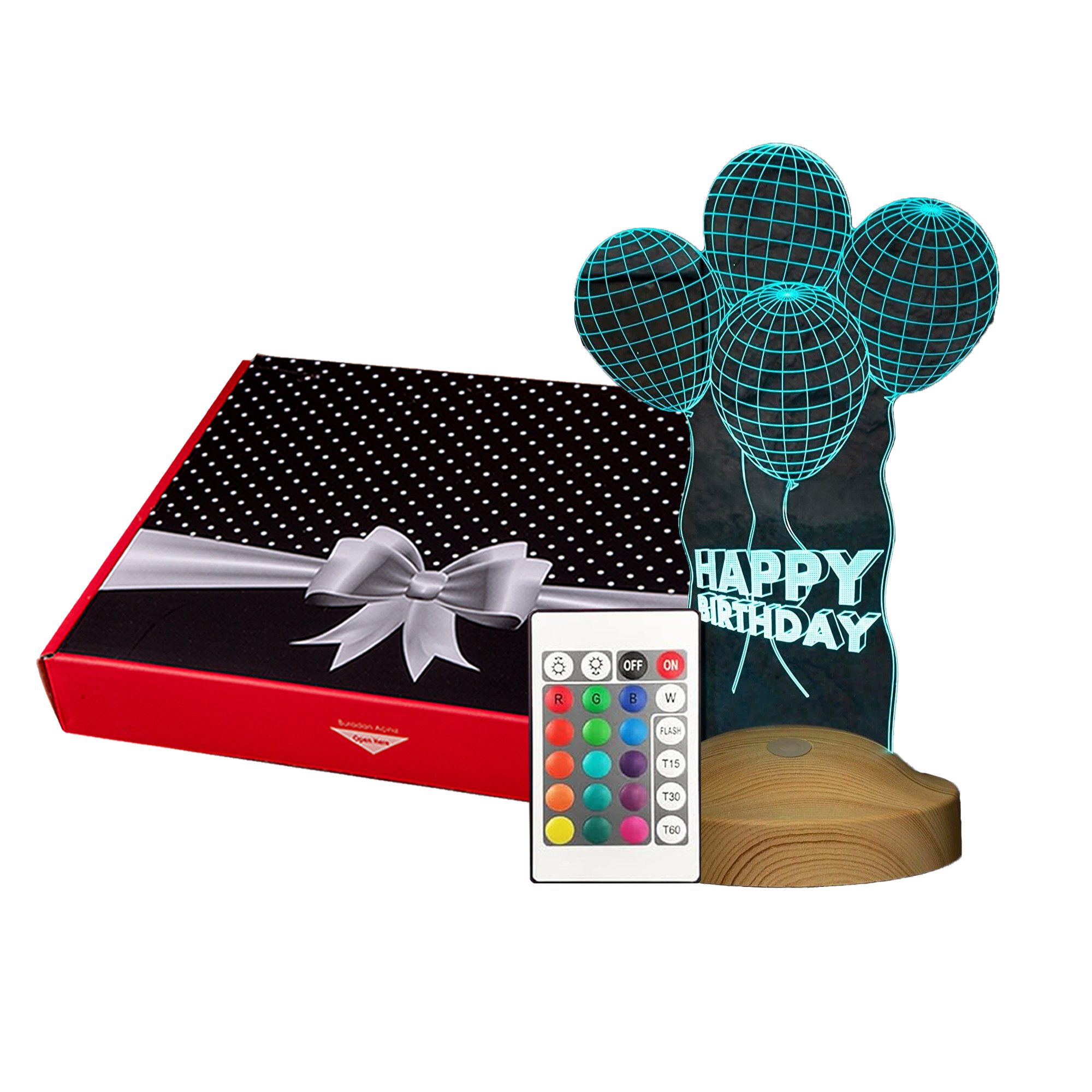 Geschenkelampe LED Nachttischlampe Happy Birthday 3D farbige Nachttischlampe Geburtstagsgeschenk, Leuchte 7 Farben fest integriert, Happy Birthday, Geburtstagsgeschenk für Freunde, Mädchen, Jungen