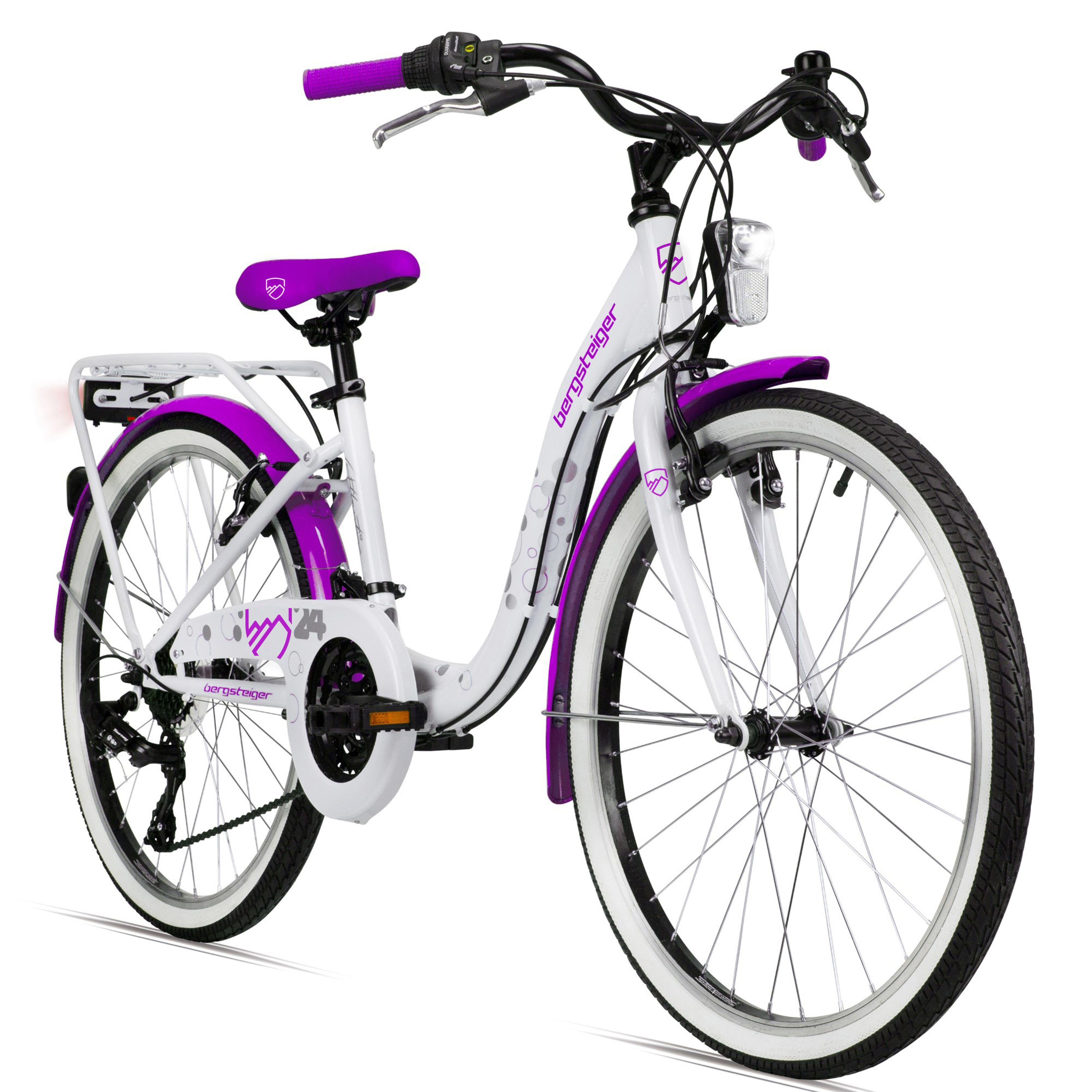 bergsteiger Kinderfahrrad Atlantis 20, 24 Zoll Mädchenfahrrad, 6 - 11 Jahre, StVZO, 18 Gang Shimano Tourney RD-TY300 Schaltwerk, Kettenschaltung, V-Bremse