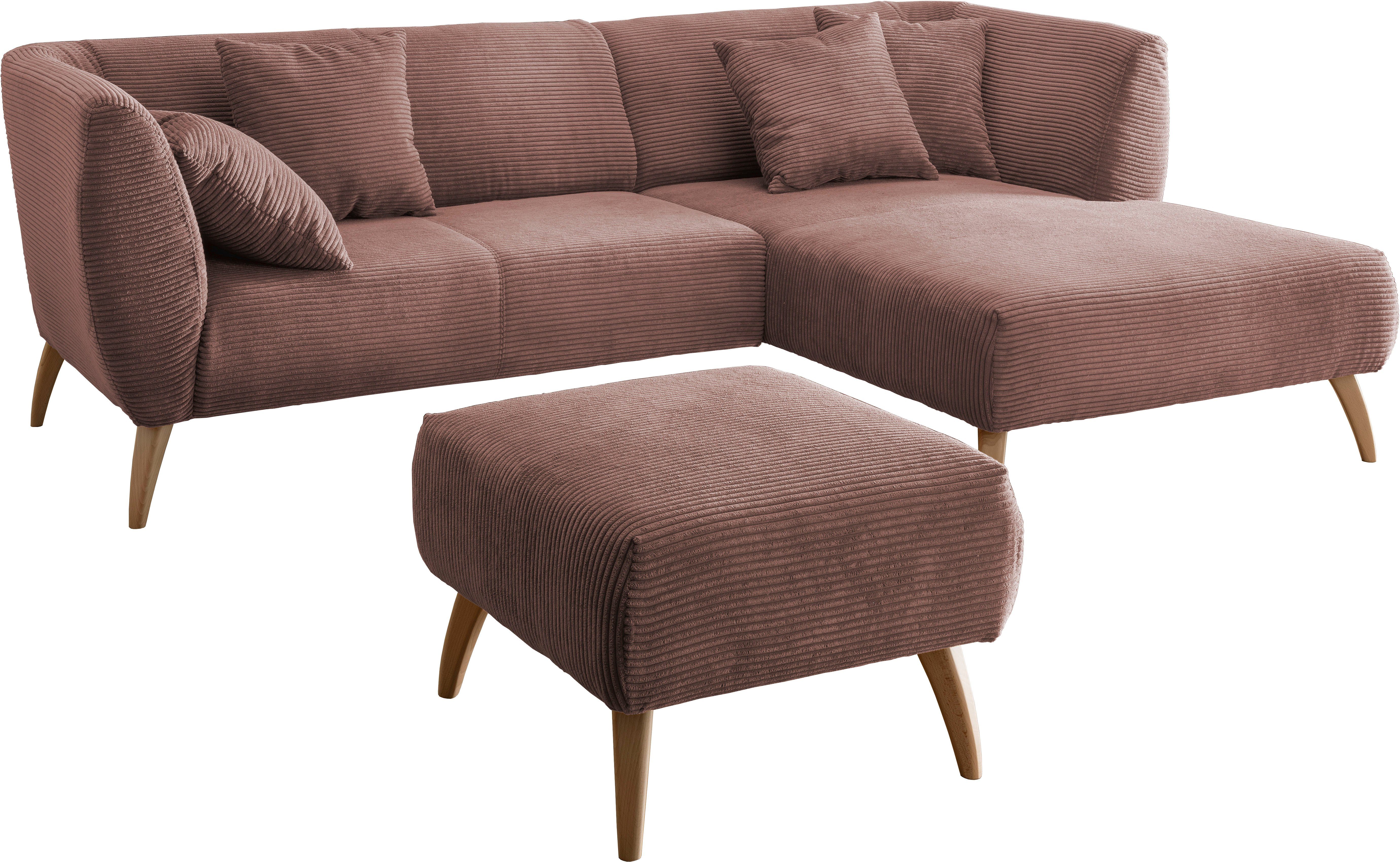 INOSIGN Ecksofa Colori, Holzfußfarbe inkl. wählbar, Stoffe Zierkissen, 4x verschiedene