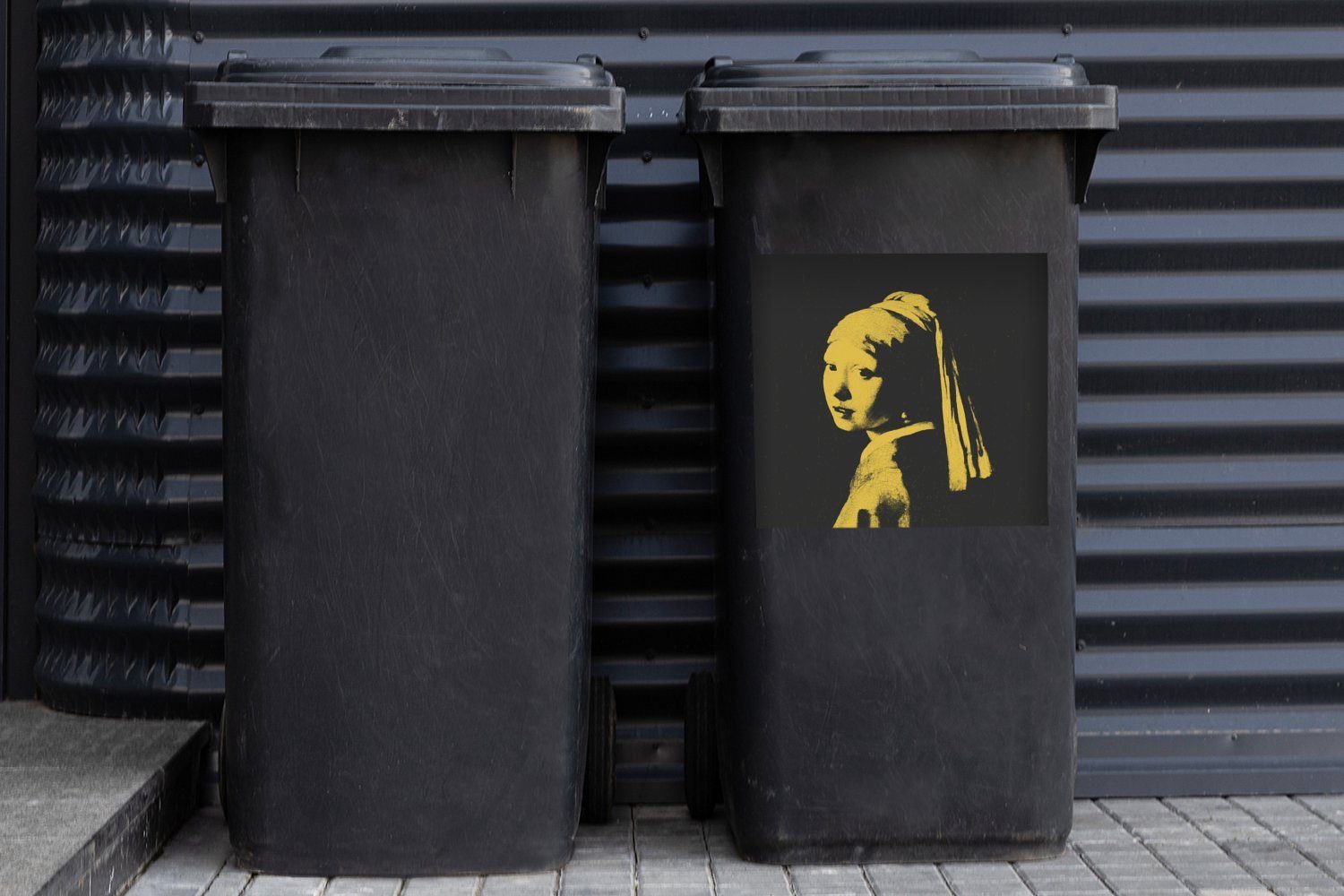 St), Mädchen Abfalbehälter mit MuchoWow Kunst dem Perlenohrring Mülleimer-aufkleber, Das - Vermeer Wandsticker Sticker, Mülltonne, Container, (1 -
