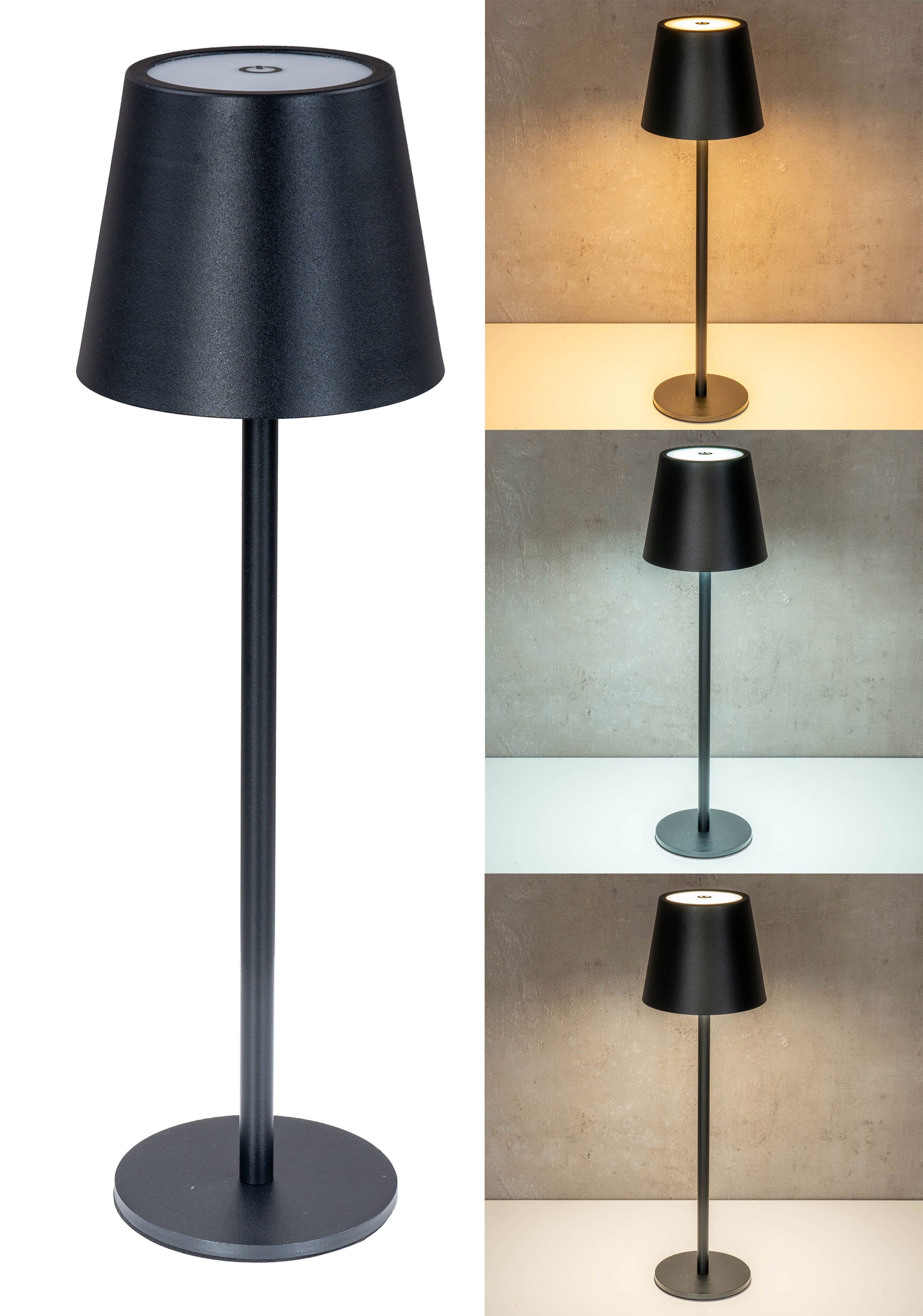 Levandeo® LED Leselampe, LED Tischlampe H38cm Schwarz Metall Kabellos Nachttischlampe Touch