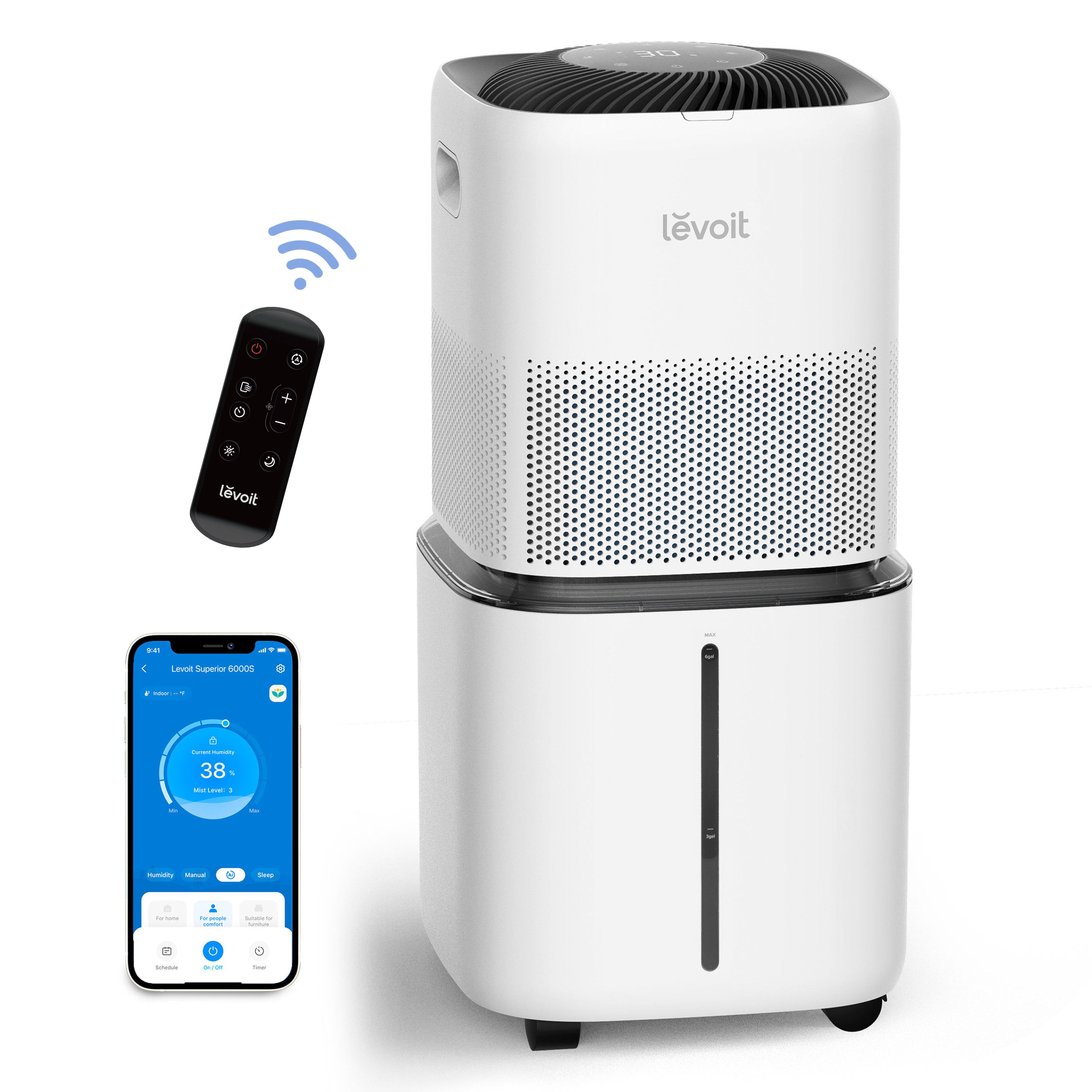 Levoit Увлажнитель воздуха 3 Geschwindigkeiten, Timerfunktion, Trocken-, Schlaf- & Auto-Modus, 22,70 l Wassertank, Check Filter & Kein Wasser Anzeige, Display Off & Lock Option
