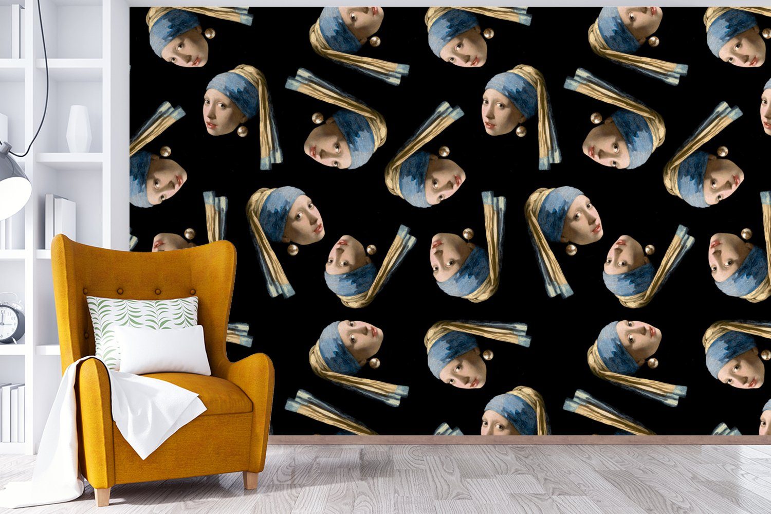 Perlenohrring Vermeer, Kinderzimmer, Wohnzimmer, mit Matt, (6 Mädchen - St), - Fototapete MuchoWow Tapete Wallpaper Schlafzimmer, bedruckt, Muster für Vinyl