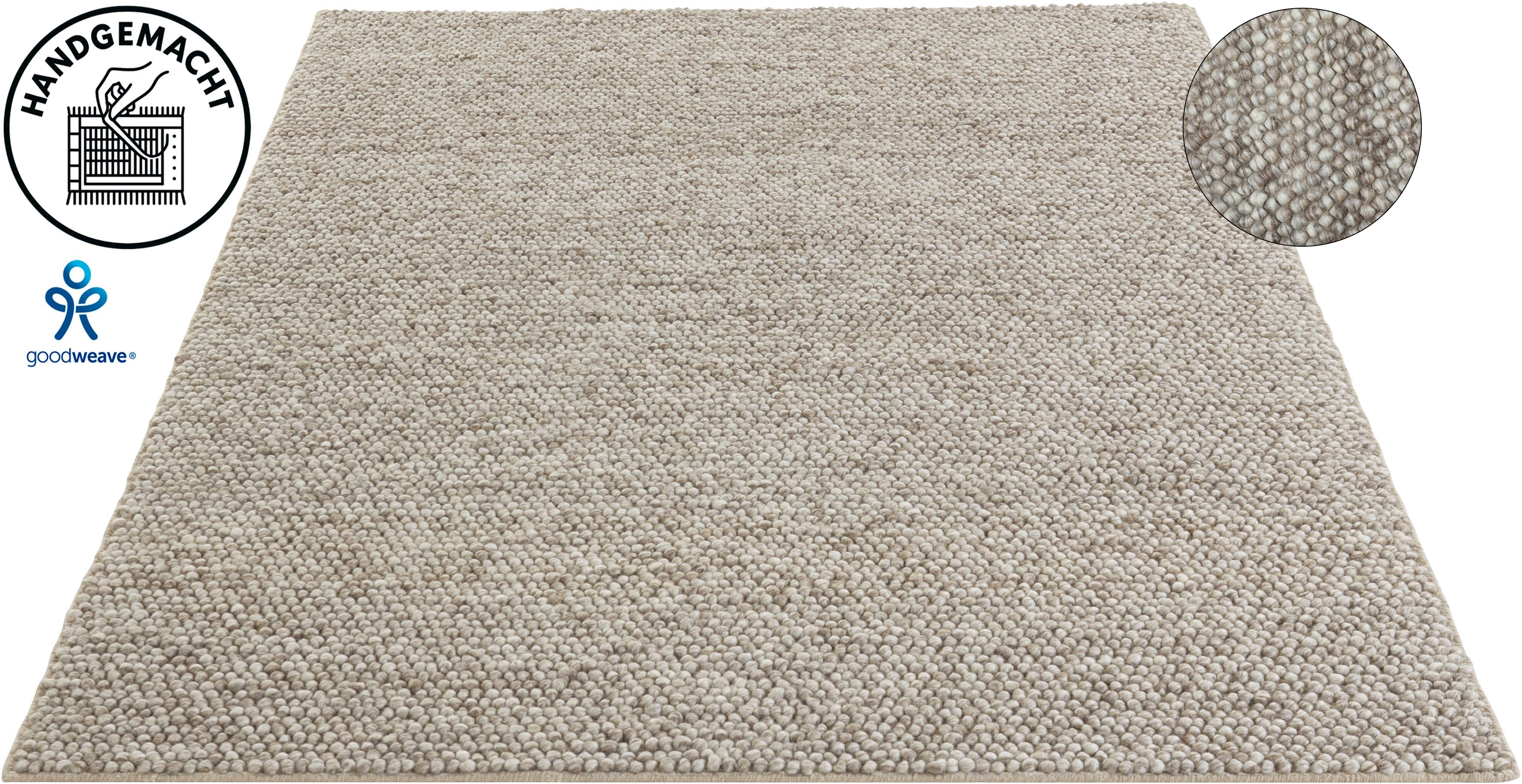 LeGer Home by Lena Gercke Wollteppich Ainhoa, handgewebt, Wolle, rechteckig, Höhe: 12 mm, einfarbig, Wolle, Teppich, Wohnzimmer, Schlafzimmer, Esszimmer