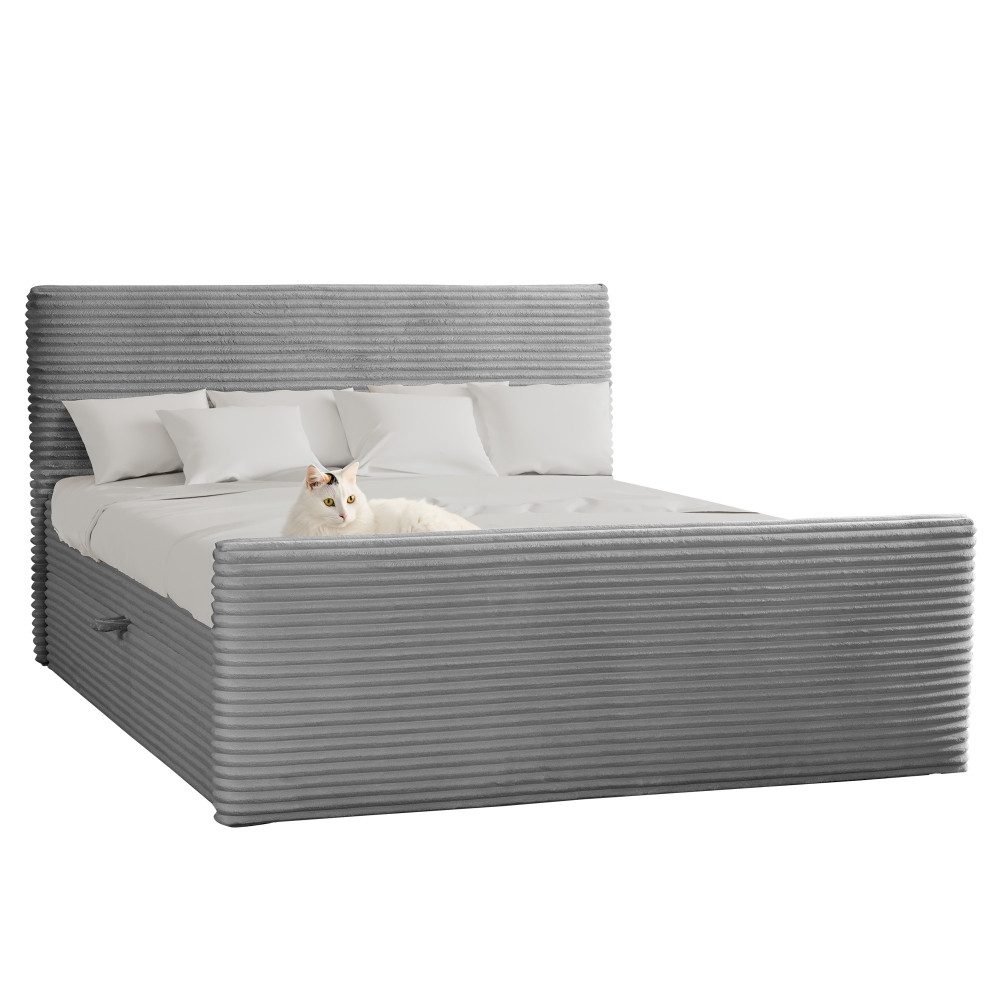 Kaiser Möbel Boxspringbett Trento mit Bettkasten, Topper und Bonellmatratze, VELO Stoff (Komplett-Set (Bettgestell, Matratze, Topper), mit Topper mit Bettkasten antibakterieller Bezug einfache Montage