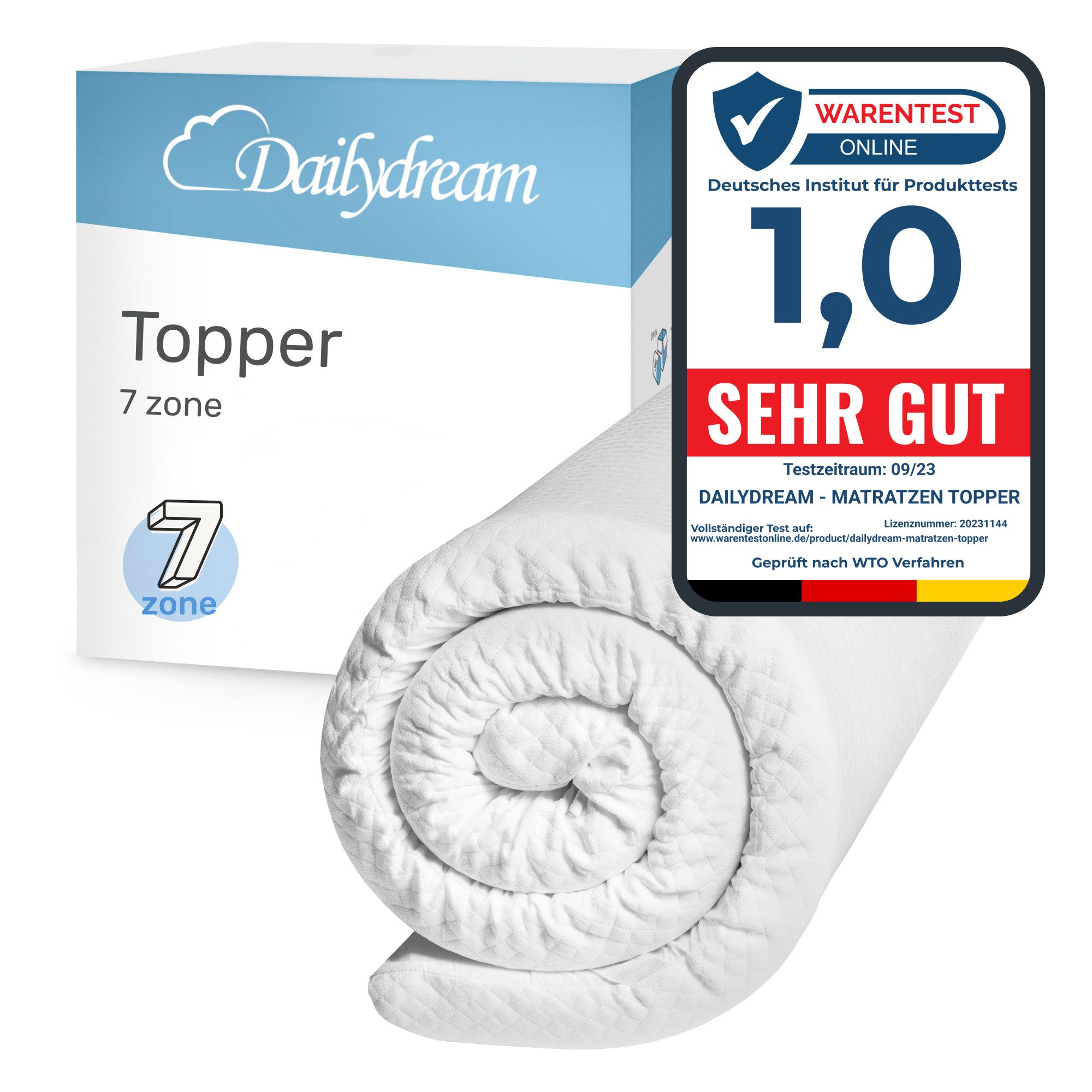 Dailydream, Topper Model "7 Zone" aus Komfortschaum und 7 Liegezonen von, mit 7-Zonen Kern schafft die ideale Schlafposition