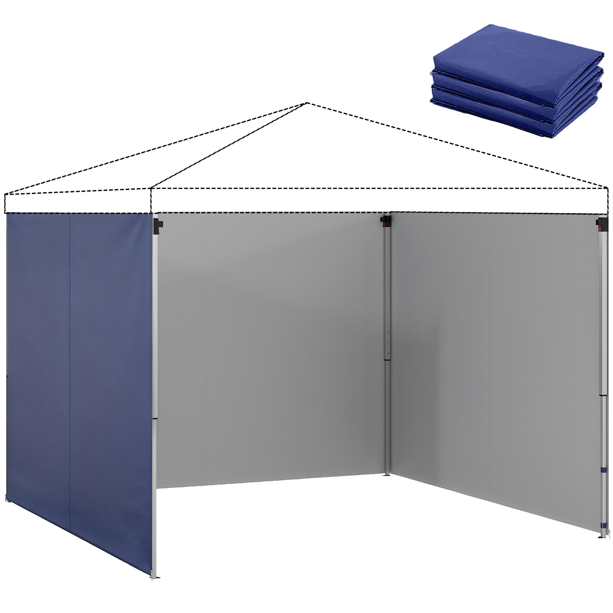 Outsunny Pavillonseitenteil Sichtschutz und Windschutz für Partyzelt, dunkelblau, 300x1 cm, für Faltpavillon in 300x300 cm) mit Reißverschluss, [3-St. Seitenteile, 210D Oxford-Gewebe, UV50+