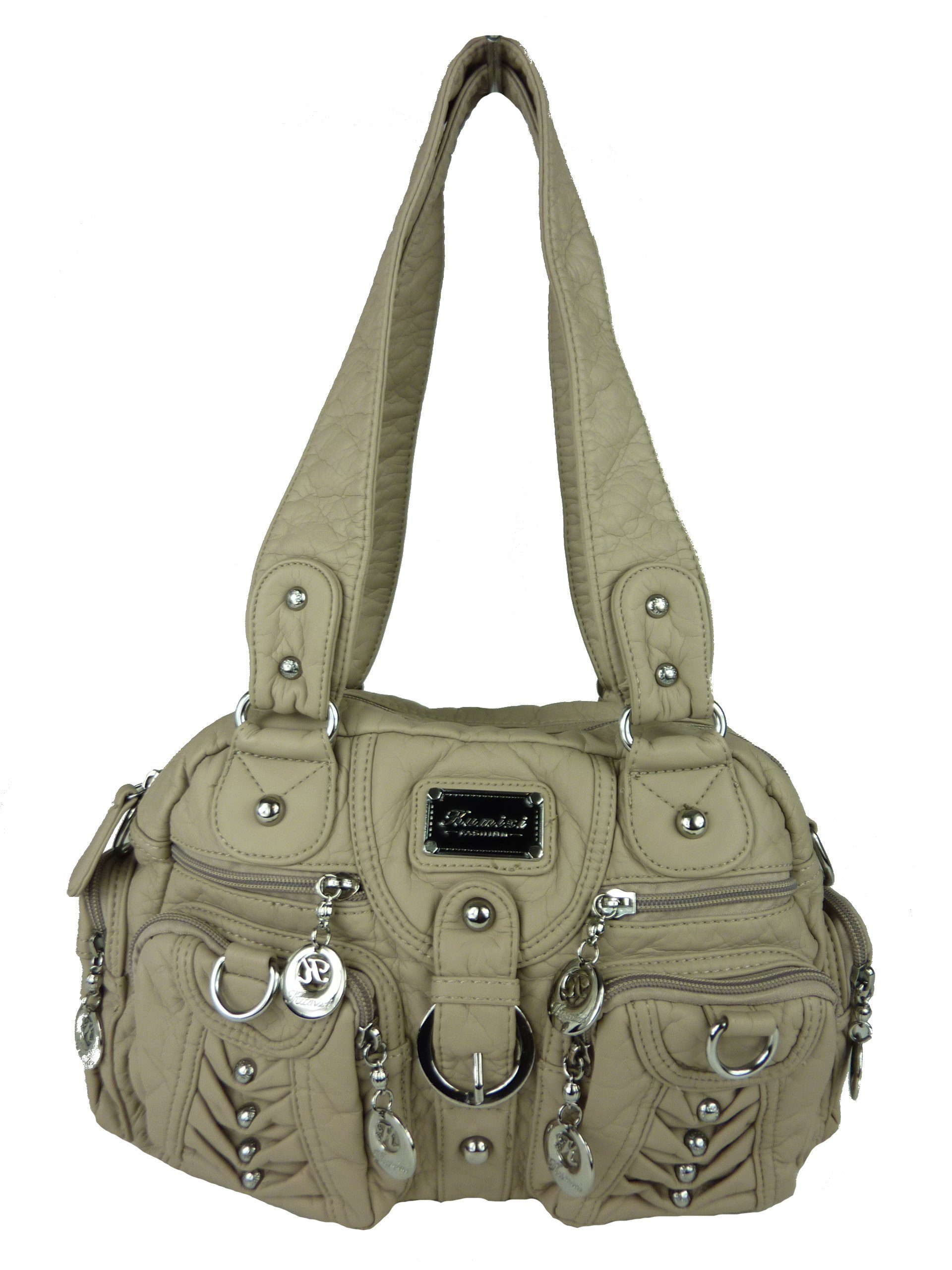 Taschen4life Schultertasche klassische Damen Handtasche (Schultertasche) mit Nieten AKW22032, viele Fächer, verstellbarer abnehmbarer Schulterriemen