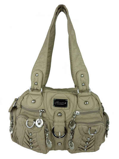 Taschen4life Schultertasche »klassische Damen Handtasche (Schultertasche), mit Nieten und aufwendigen Details, AKW22032«, viele Fächer, verstellbarer abnehmbarer Schulterriemen
