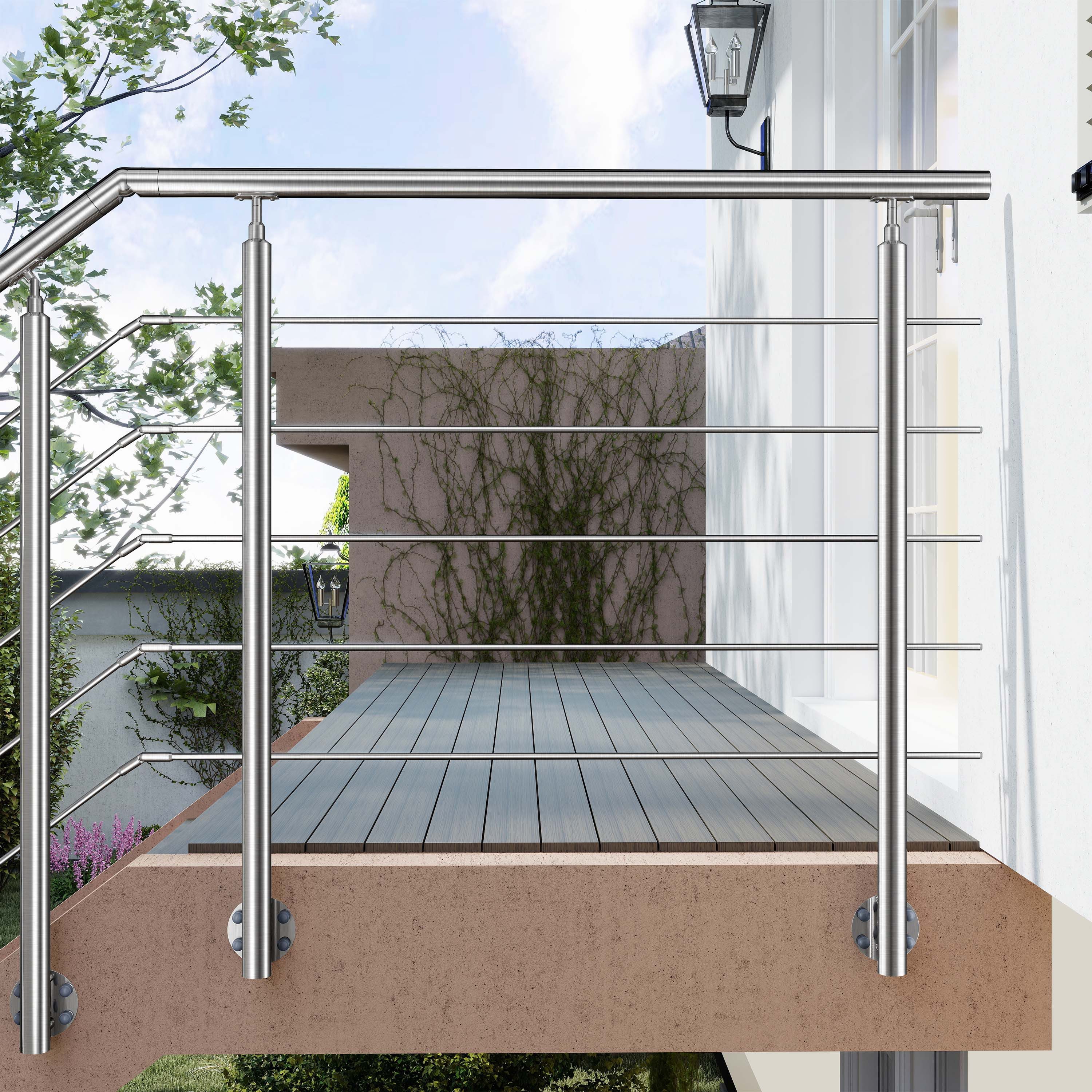 AICA Treppengeländer Geländer-Set aus Edelstahl 304 Seitenmontage Verlängerbar L 100-240 cm, 100 cm Länge, Packung, 5-tlg., V2A, höhen- und winkelverstellbar, w – Bild 3 von 5