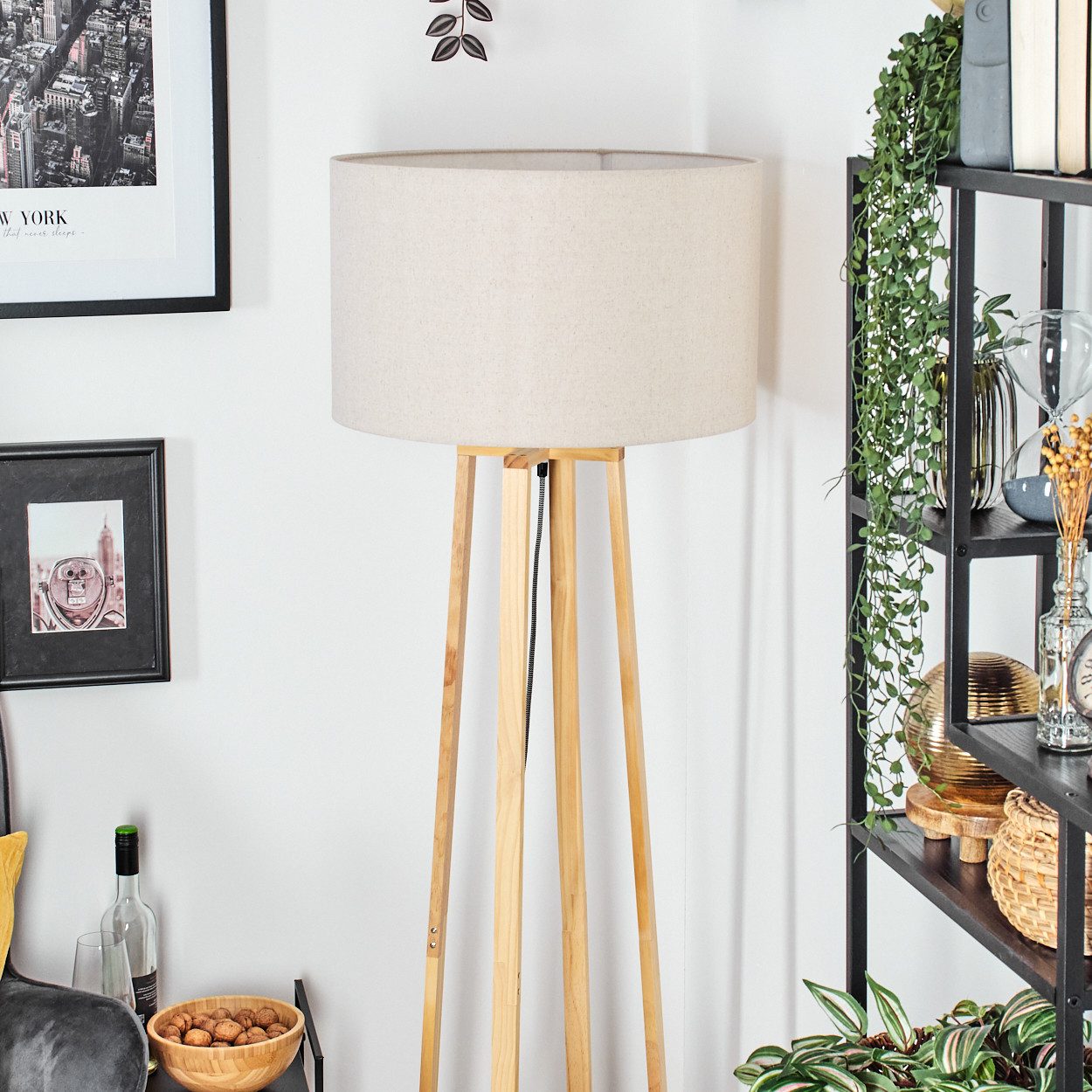 hofstein Stehlampe Stehlampe mit Holzfuß und günstig online kaufen