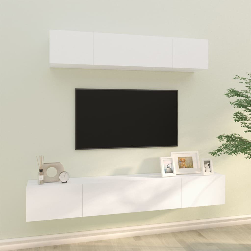 Weiß Holzwerkstoff TV-Schrank 4-tlg. furnicato TV-Schrank-Set