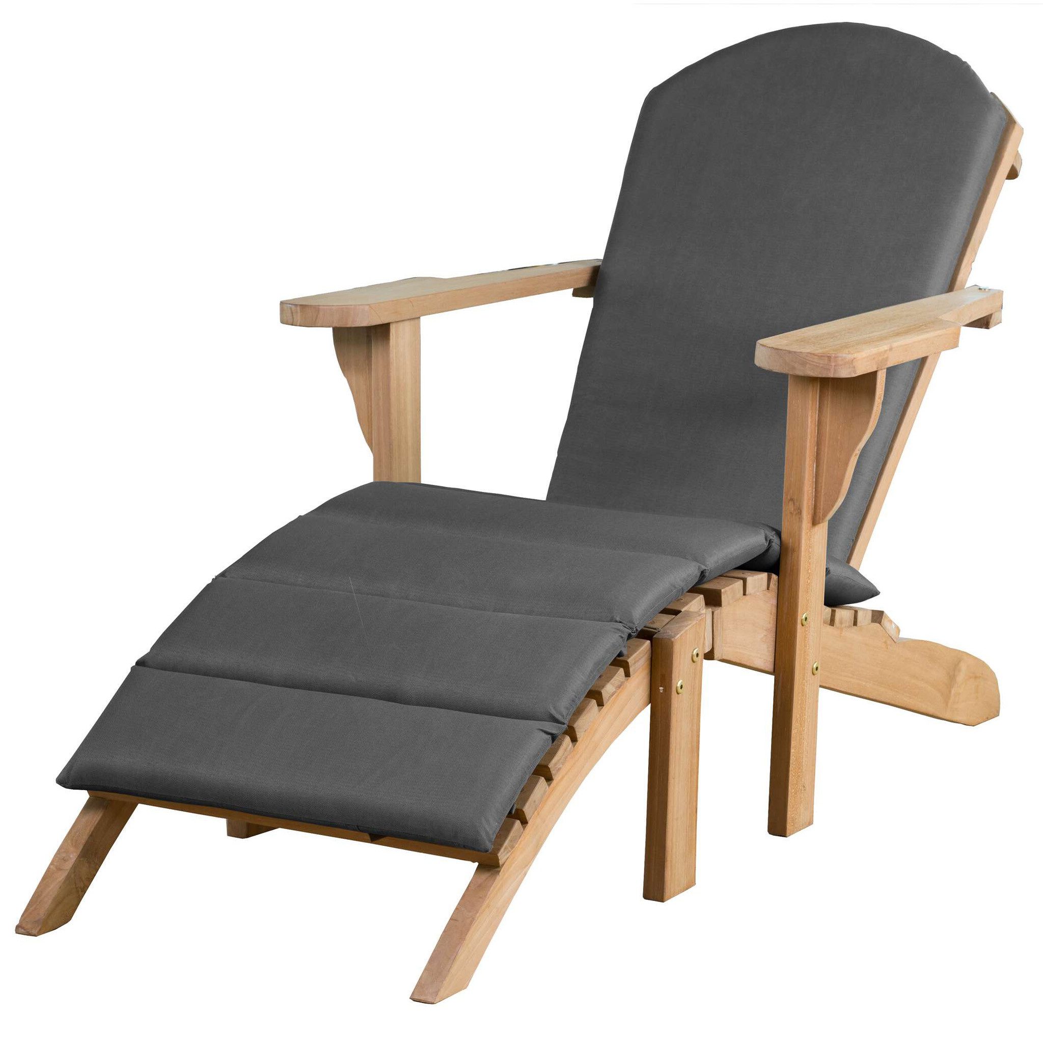 deVries Gartenliege Teakholz-Gartenlounger Woodie - uni grey, 3 St., Gartenliege inkl. Fußteil und Auflage, hohe Rückenlehne - breite Armlehnen - separates Fußteil