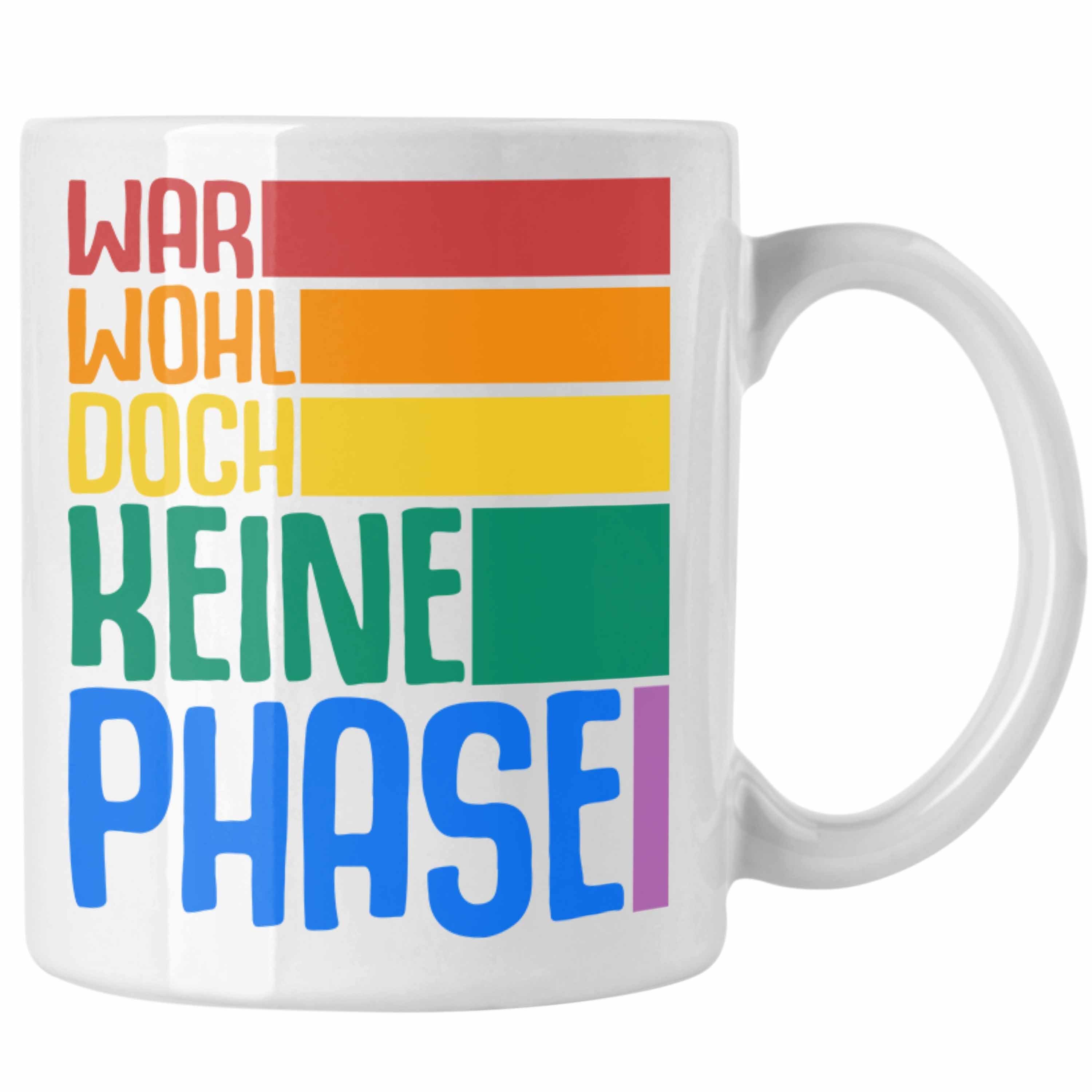 Trendation Tasse Trendation - LGBT Tasse Geschenk für Schwule Lesben Transgender Regenbogen Lustige Grafik Regenbogen War Wohl Doch Keine Phase Weiss