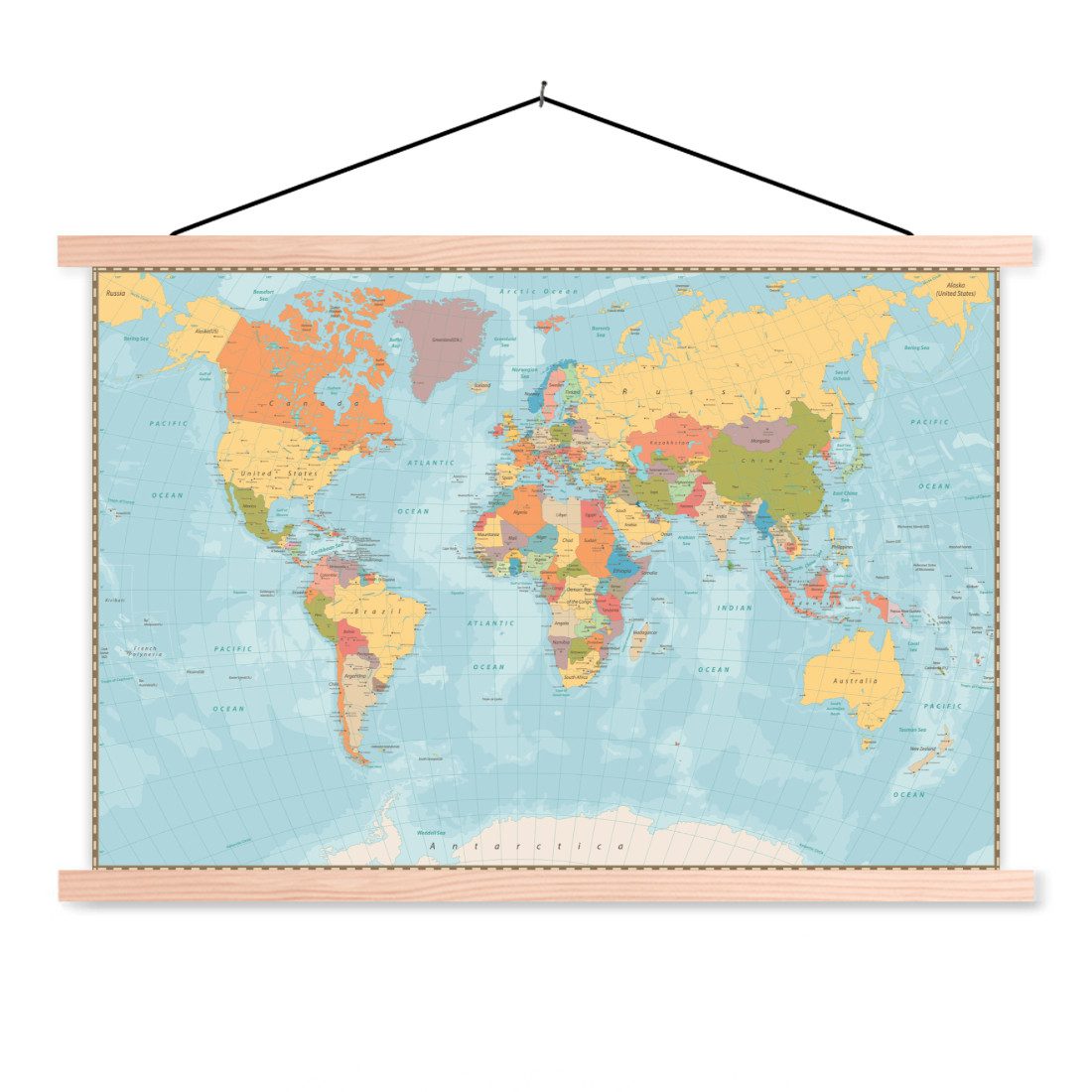 MuchoWow Poster Weltkarte - Farben - Atlas, (1 St), Posterleiste, Textilposter für Wohnzimmer, Bilderleiste, 60x40 cm
