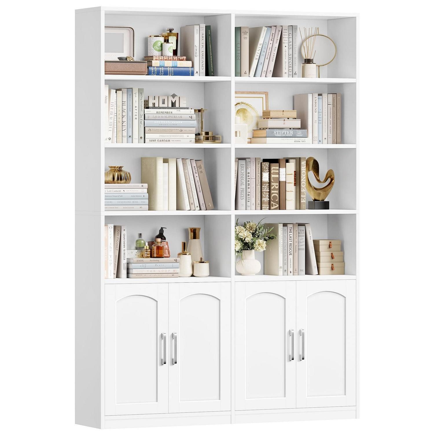 LuxusKollektion Bücherregal Bücherregal mit Türen 12 Fächer weiß 115x27x185,5cm