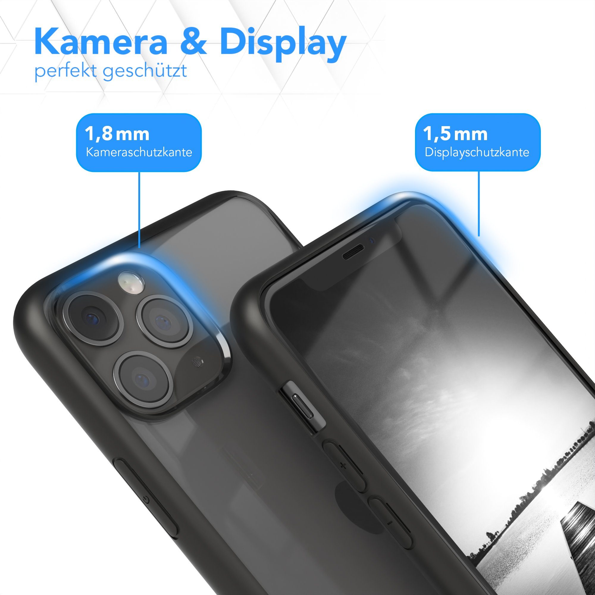 EAZY CASE Handyhülle Bumper Case für Apple iPhone 11 Pro 5,8 Zoll, Hülle Durchsichtig kratzfest Back Cover mit Displayschutz Schwarz