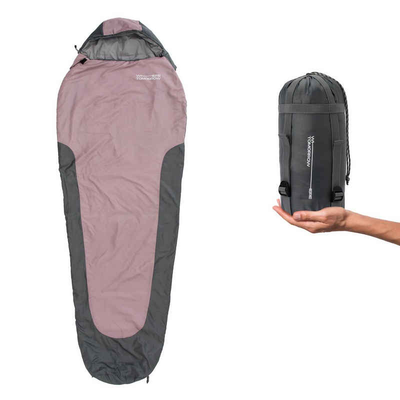 Lumaland Mumienschlafsack Where Tomorrow Camping Schlafsack Small & Light, mit Tasche - 220 x 80 x 50 cm wasserabweisend Konturkapuze Wärmekragen