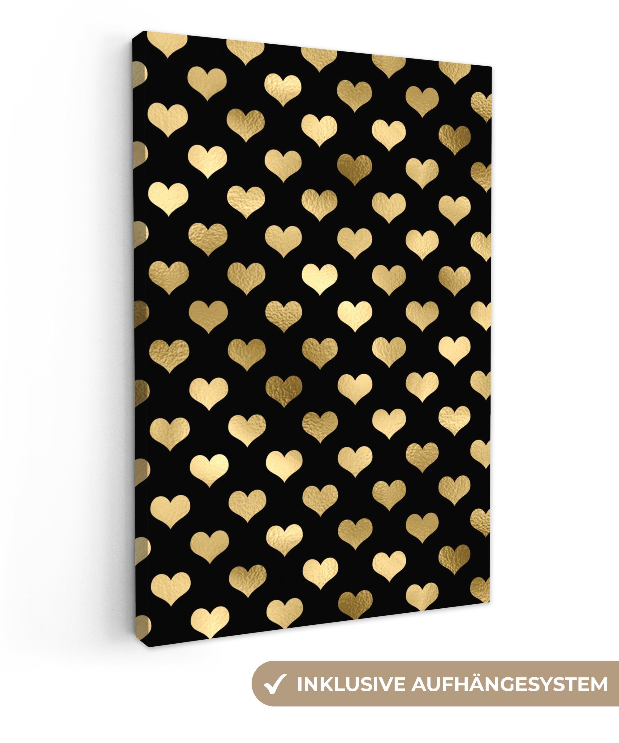 OneMillionCanvasses® Leinwandbild Muster - Gold, bespannt Gemälde, (1 Leinwandbild Herz Zackenaufhänger, 20x30 inkl. cm - fertig St)