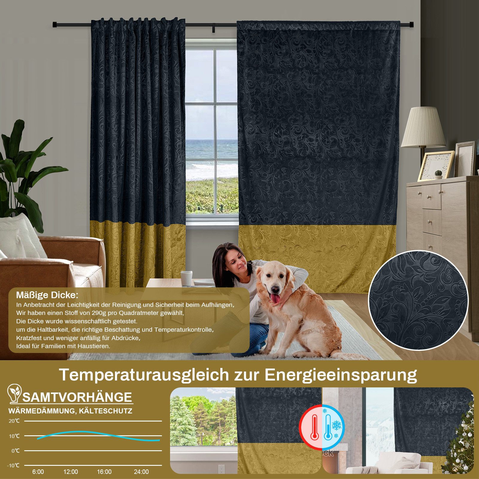 Jibenhome Verdunkelungsvorhang 2er-Set Samt Vorhang, Luxus günstig online kaufen