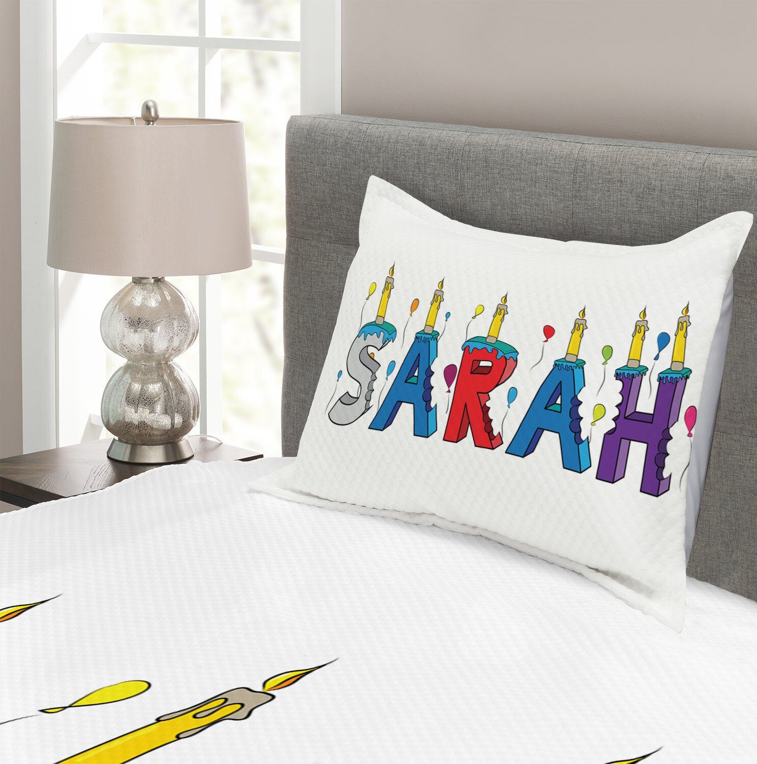 Tagesdecke Set mit Kissenbezügen Geburtstags-Mädchen-Namensentwurf Waschbar, Sarah Abakuhaus