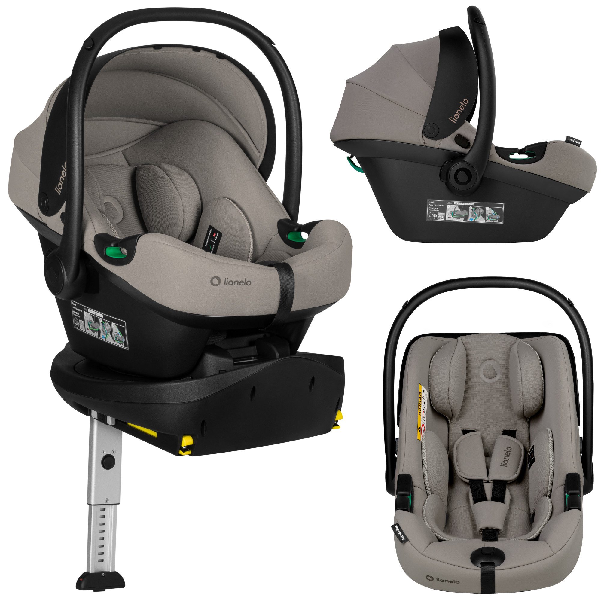 lionelo Autokindersitz ASTRID I-SIZE SET PLUS, ab: ab Geburt, bis: bis ca. 2 Jahre, ab: 40 cm, bis: 87 cm, (Babyschale + drehbare ISOFIX-Basis), 180°Drehung/Memory Foam/Dri-Seat/Seitenaufprallschutz/ISOFIX