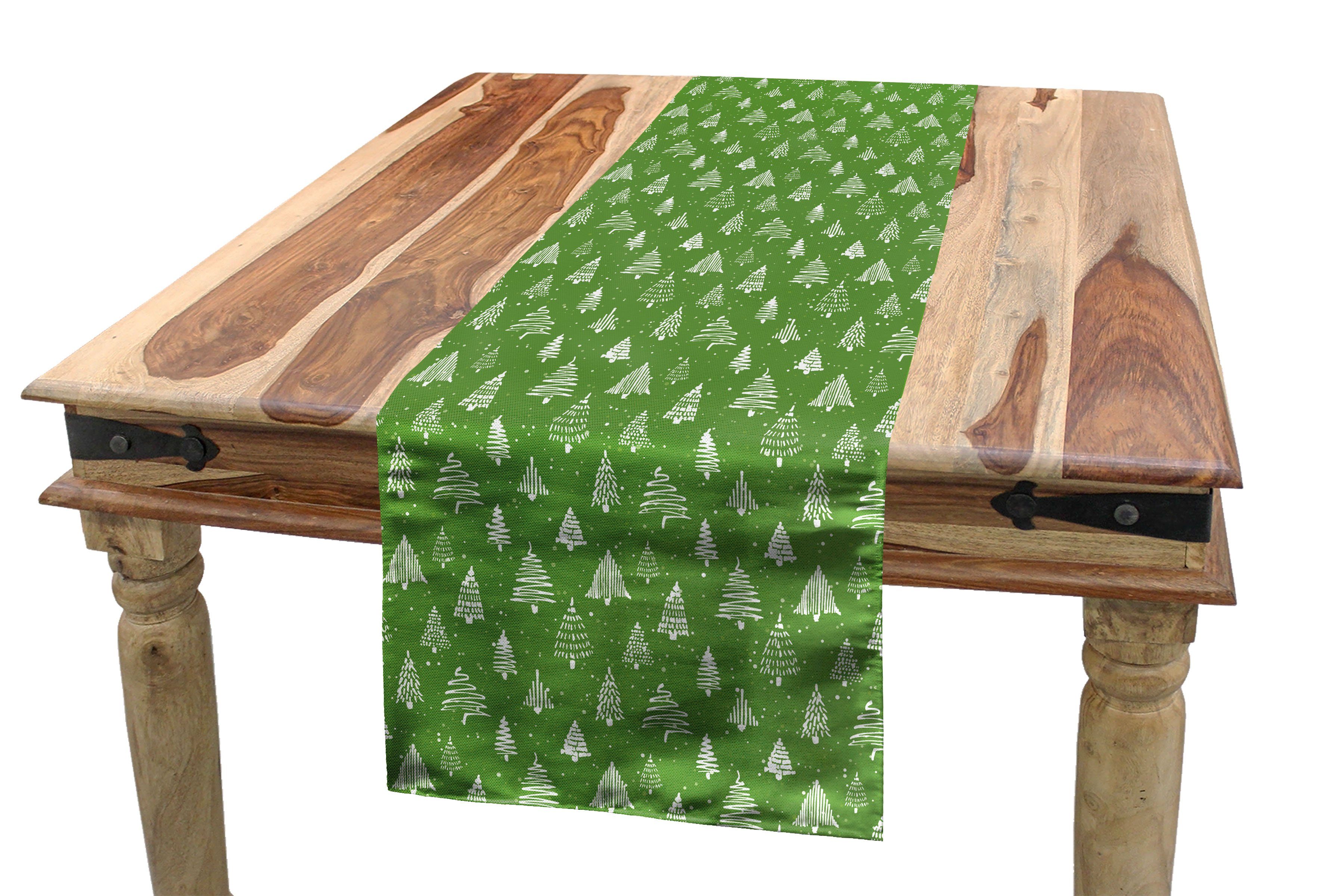Abakuhaus Tischläufer Esszimmer Küche Rechteckiger Dekorativer Tischläufer, Grünes Weihnachten Snowy Pine Trees Zeichnung