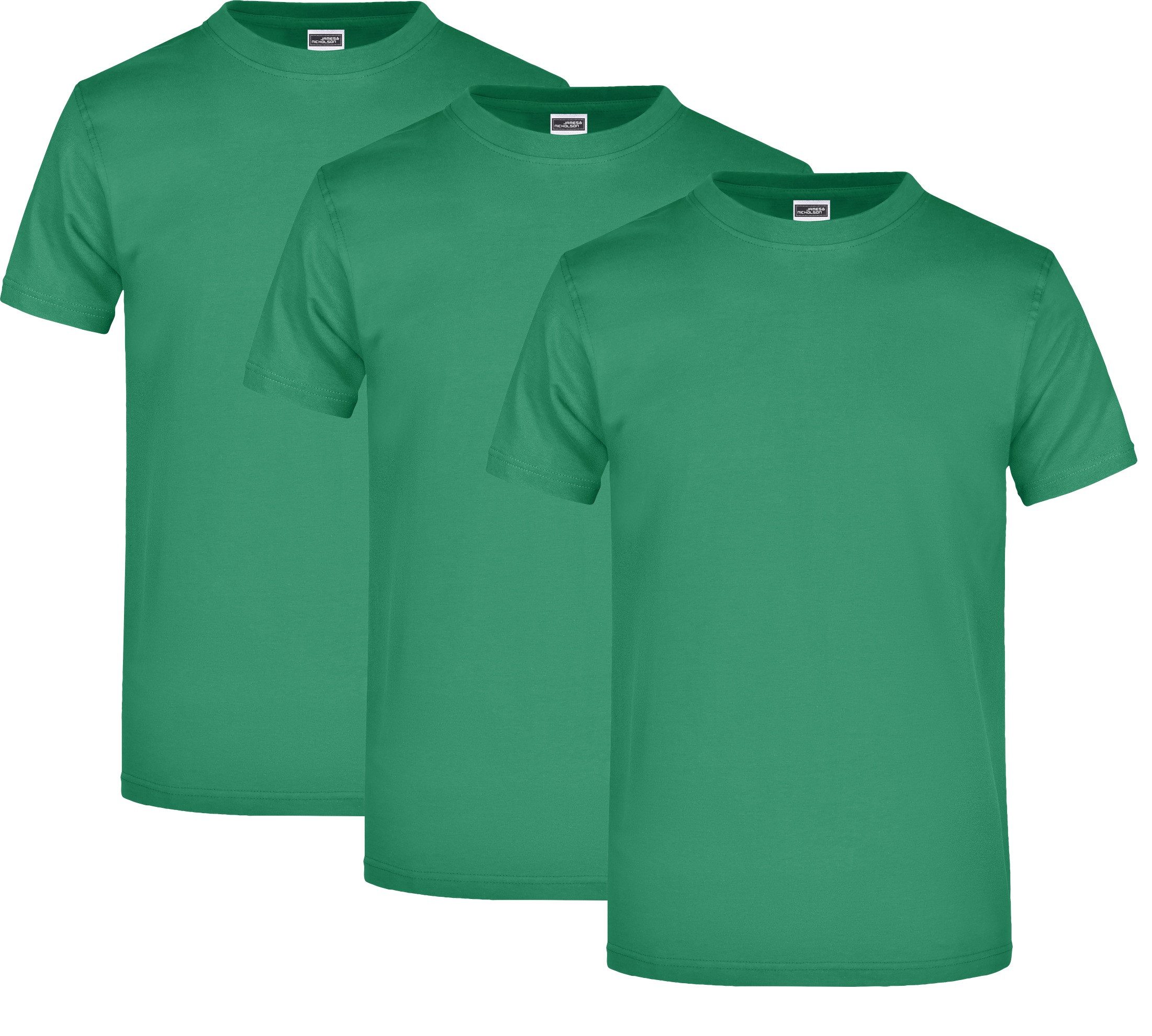 James & Nicholson T-Shirt 3er Pack Komfort-T-Shirt aus strapazierfähigem Single Jersey JN002 (Spar-Set, 3er-Pack) Hochwertiges T-Shirt in sehr großer Farbauswahl