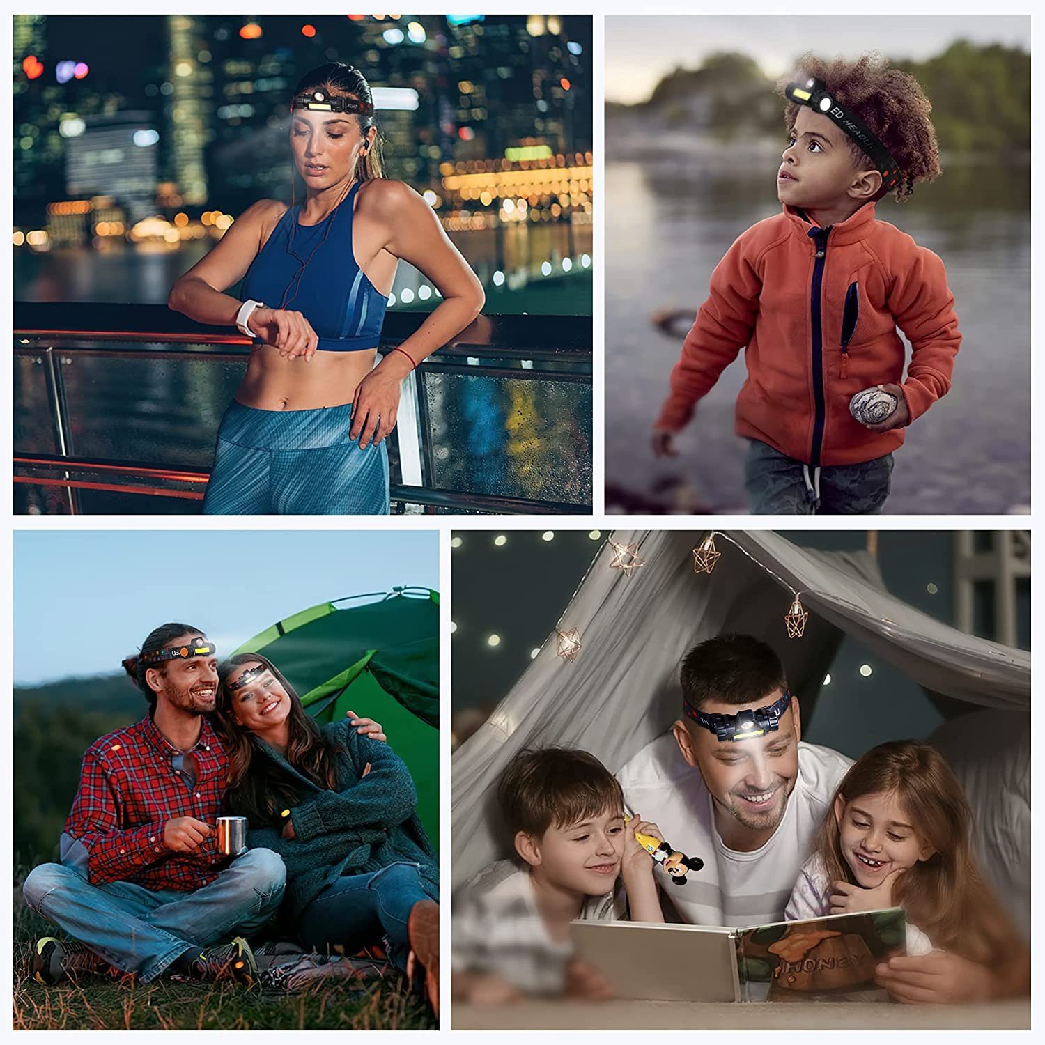 zggzerg LED Stirnlampe LED Wiederaufladbar, Kopflampe 2 Stück 150 Lumens mit Magnet (Geeignet für Camping, Joggen und Wandern), Winkel und Kopfband einstellbar