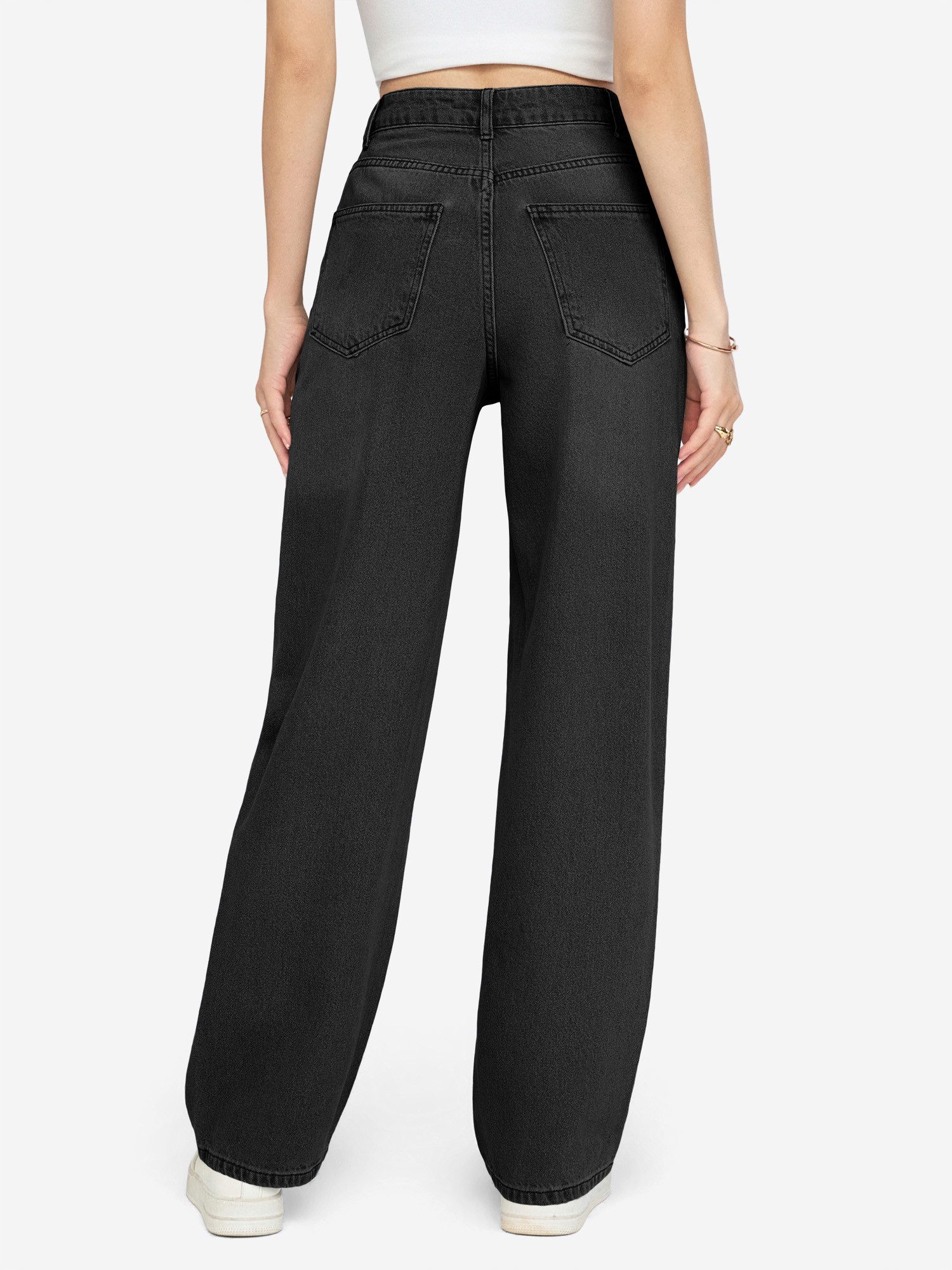 Imily Bela Weite Jeans Damen hochtaillierte Loose-fit-Jeans mit Waschungseffekt (Packung, 1-tlg., 1per-Pack) 5-Pocket-Style