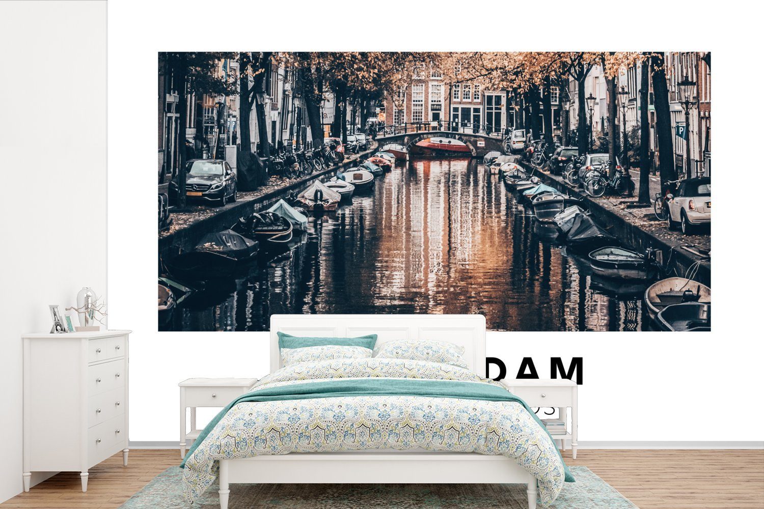 Amsterdam Schlafzimmer, für Fototapete (6 Wasser, bedruckt, Vinyl Kinderzimmer, St), Tapete - - Wohnzimmer, Niederlande Wallpaper MuchoWow Matt,