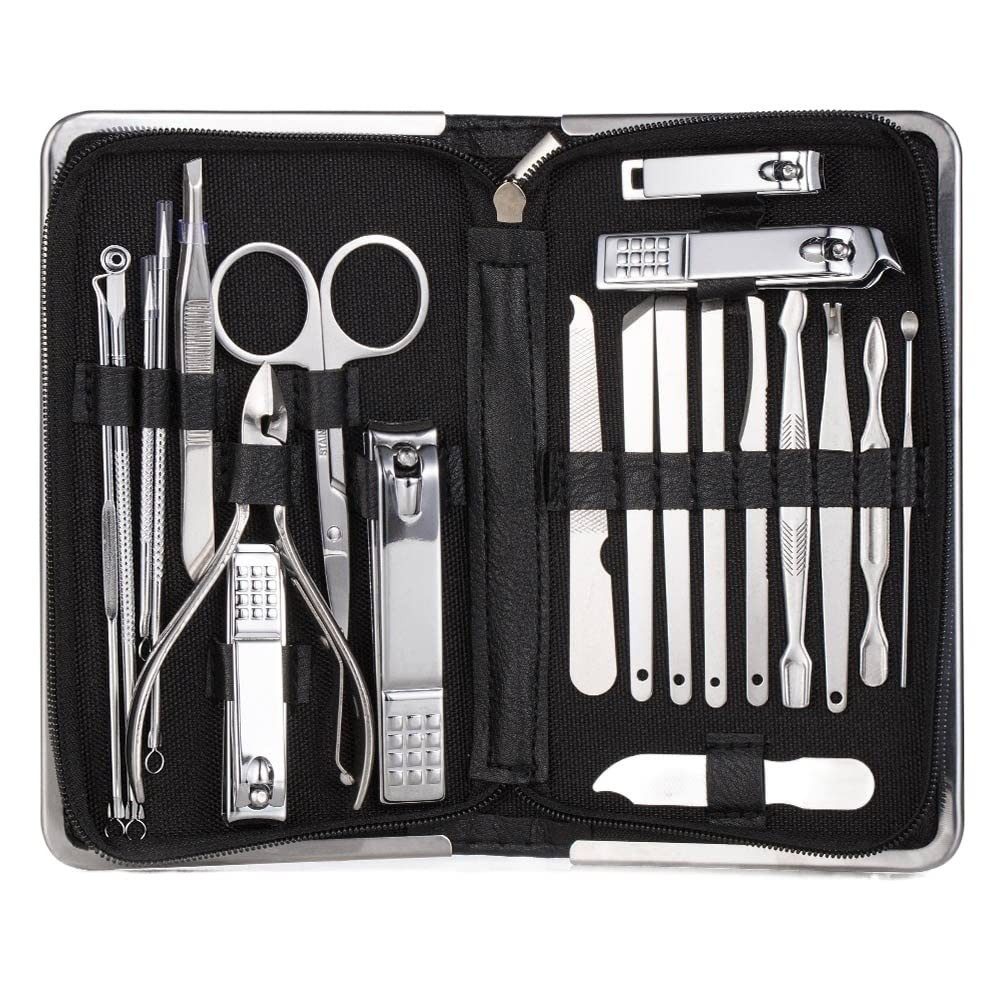 MOPUEA Maniküre-Etui Nagelknipser Set 26-tlg, Nagel Set mit Aufbewahrungs-Etui, Edelstahl, 26 tlg.