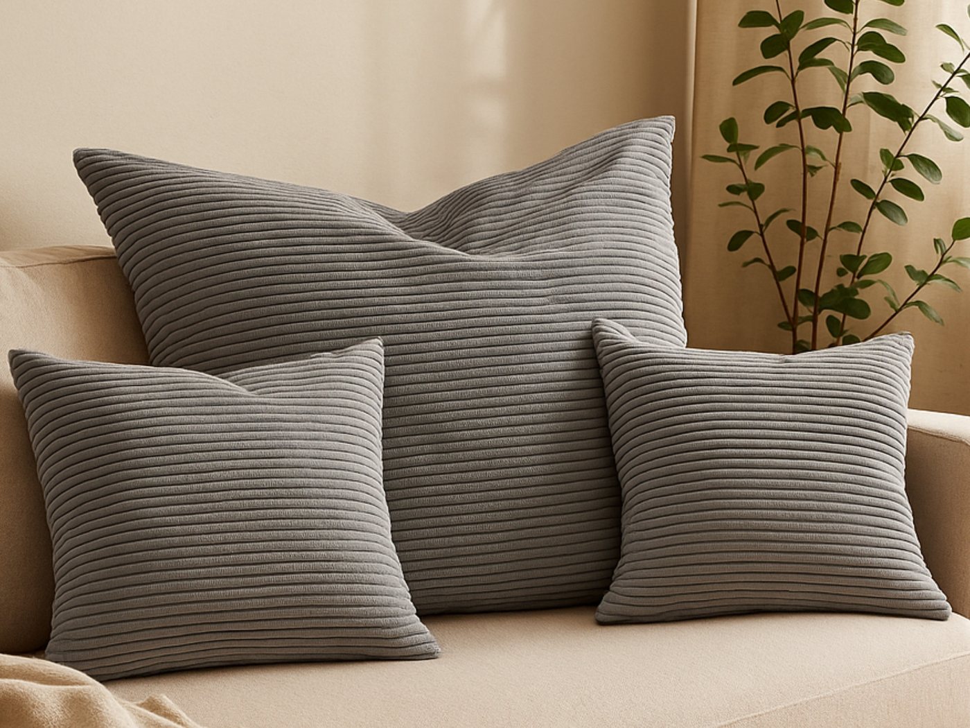XDREAM Dekokissen Zierkissen, Sofakissen-Set bestehend aus 1x 90x90 cm und 2x 45x45 cm, gemütliches Sofakissen mit robuster und moderner Cord-Optik