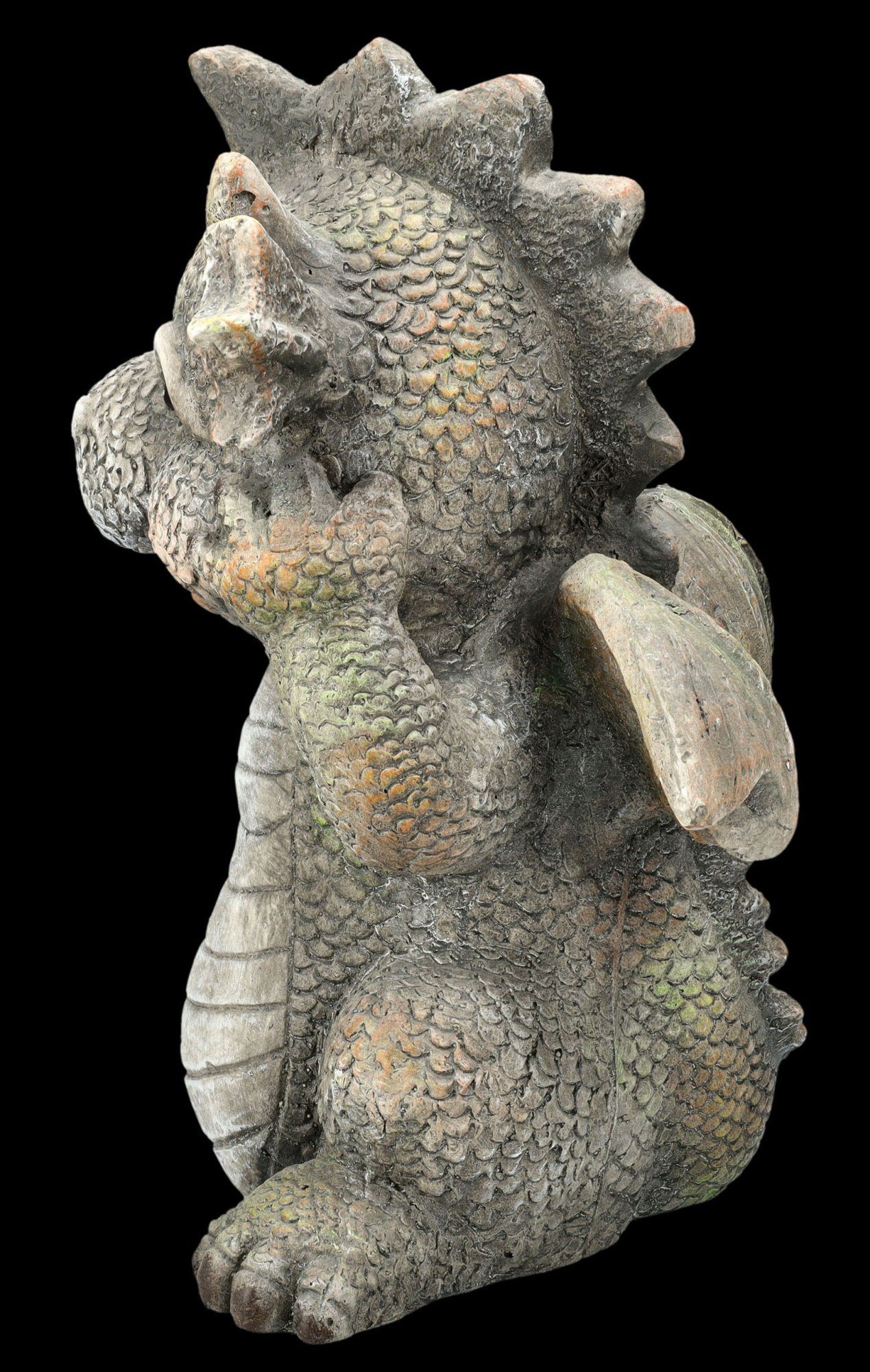 Figuren Shop GmbH Gartenfigur Gartenfigur - Fröhlicher Drache mit Laterne - Garten Figur Fantasy