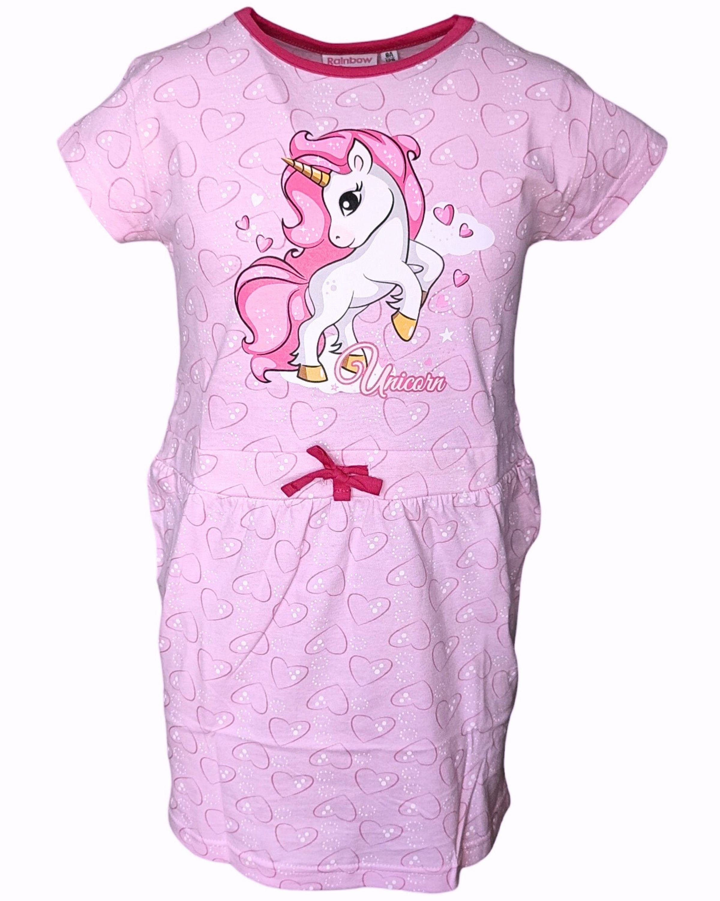 United Essentials Sommerkleid Einhorn Jerseykleid für Mädchen Gr. 98-128 cm Rosa | Sommerkleider