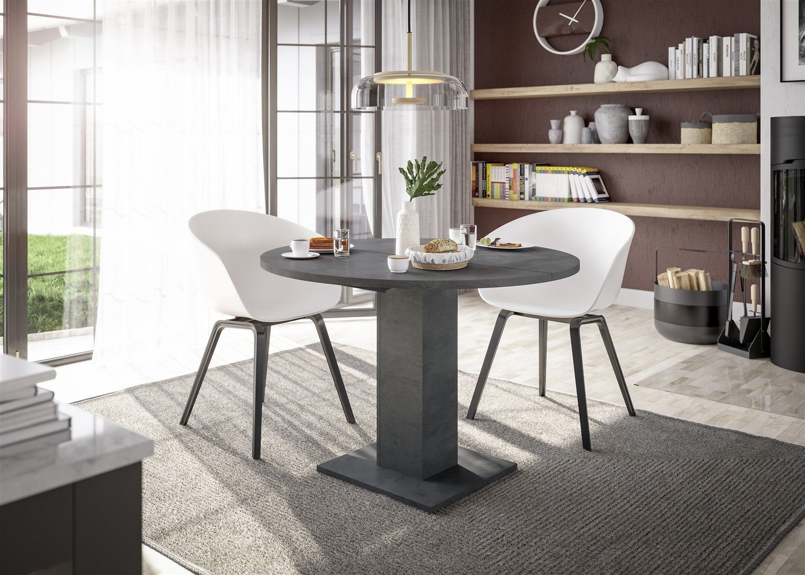 freiraum Säulen-Esstisch Tap, (ausziehbar) in graphit - 90x76x90cm (BxHxT)