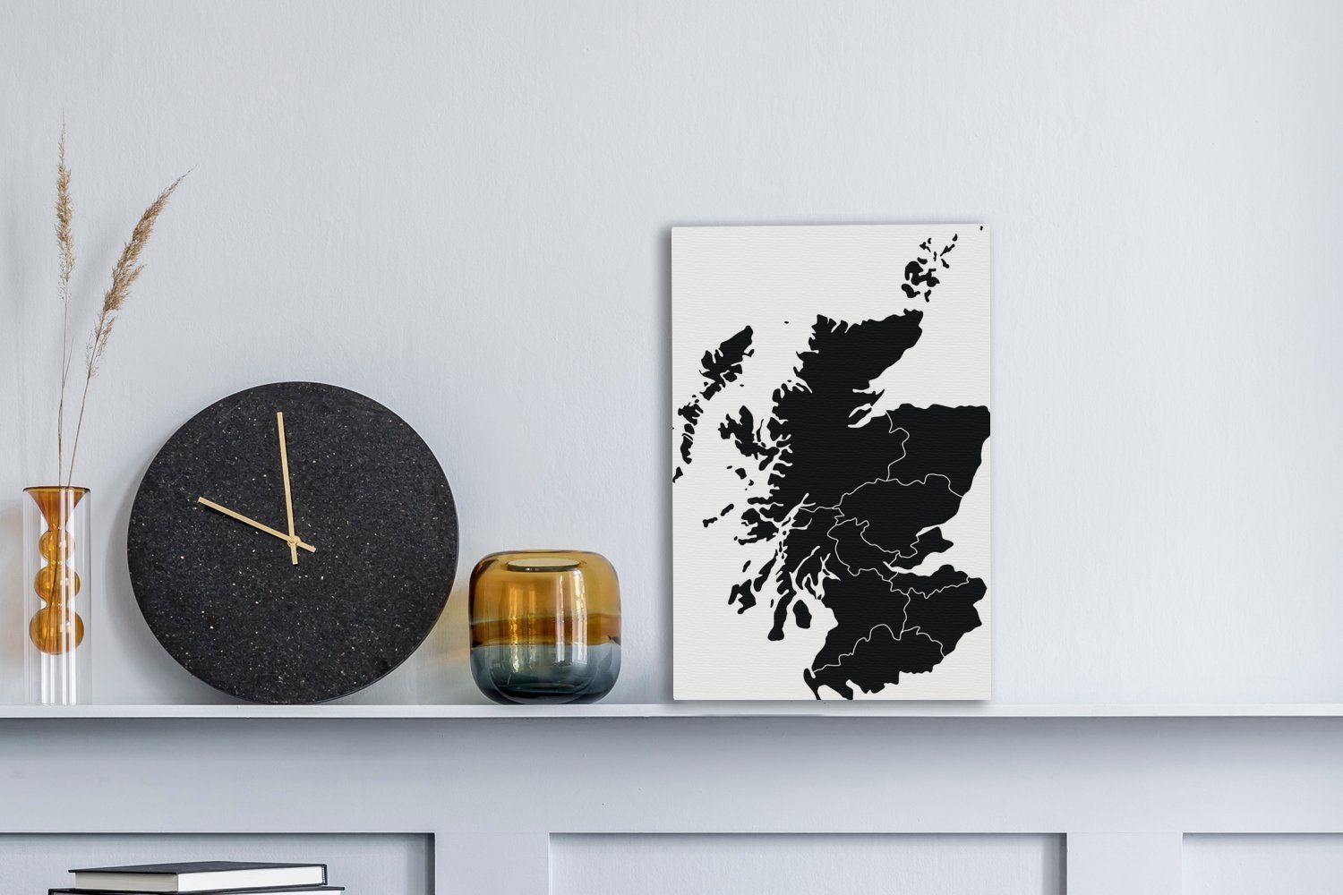 bespannt Leinwandbild inkl. fertig Karte Schottland (1 cm 20x30 OneMillionCanvasses® Schwarz Weiß, von Gemälde, und Zackenaufhänger, Leinwandbild in St),