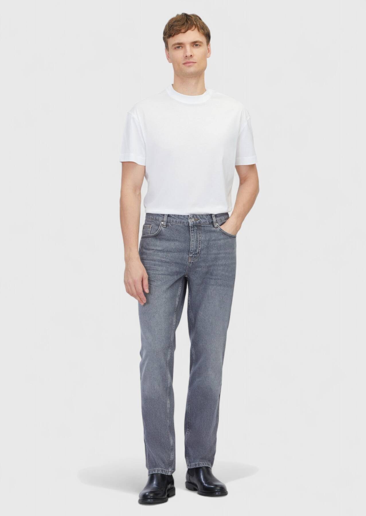 RAMSEY Jeanslatzhose Grau Regular Fit Denim Hose 100% Baumwolle