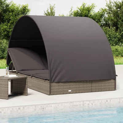 vidaXL Gartenliege 2-Personen-Sonnenliege mit Dach Grau 211x112x140 Poly Rattan, 1 St.