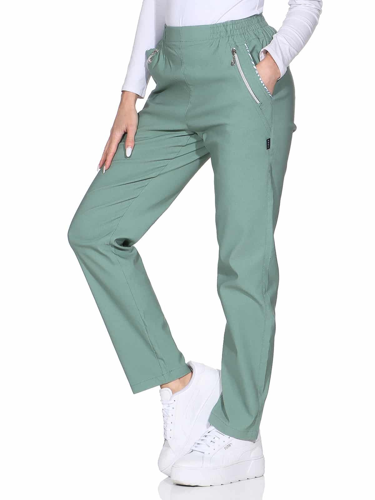 OriginalYou Schlupfhose Damen Stoffhose leichte Stretchhose Freizeithose mit elastischem Bund, farblich abgesetzte Taschen