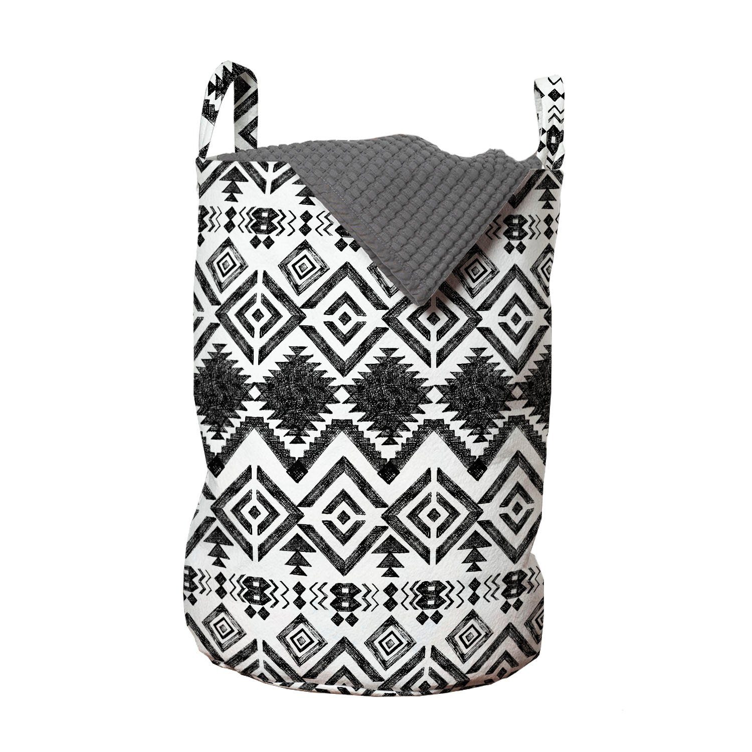Abakuhaus Wäschesäckchen Wäschekorb mit Griffen Kordelzugverschluss für Waschsalons, Geometrisch Hand gezeichnete Muster