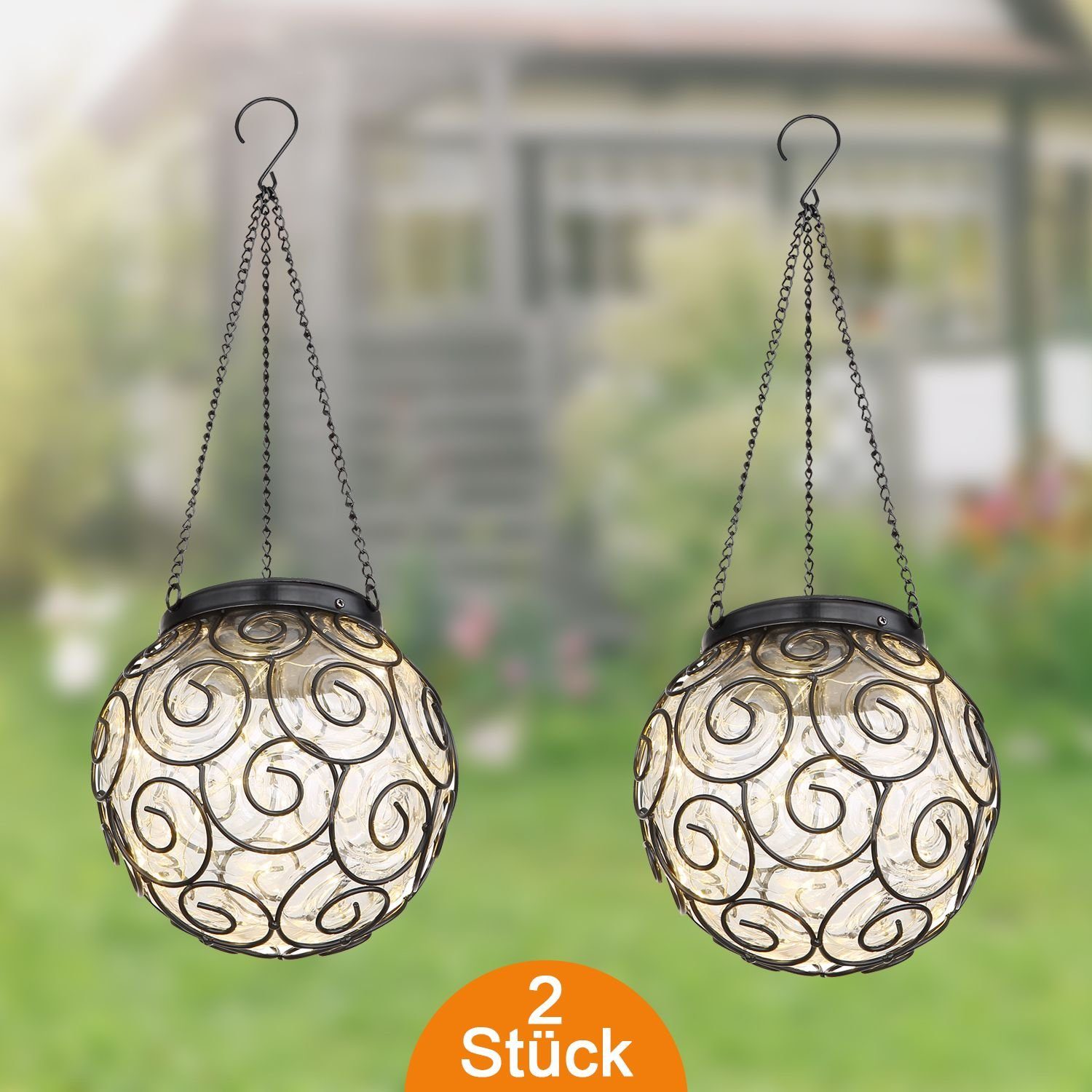 bmfversand LED Solarleuchte Solarleuchte Garten Kugel 2er Set hängen