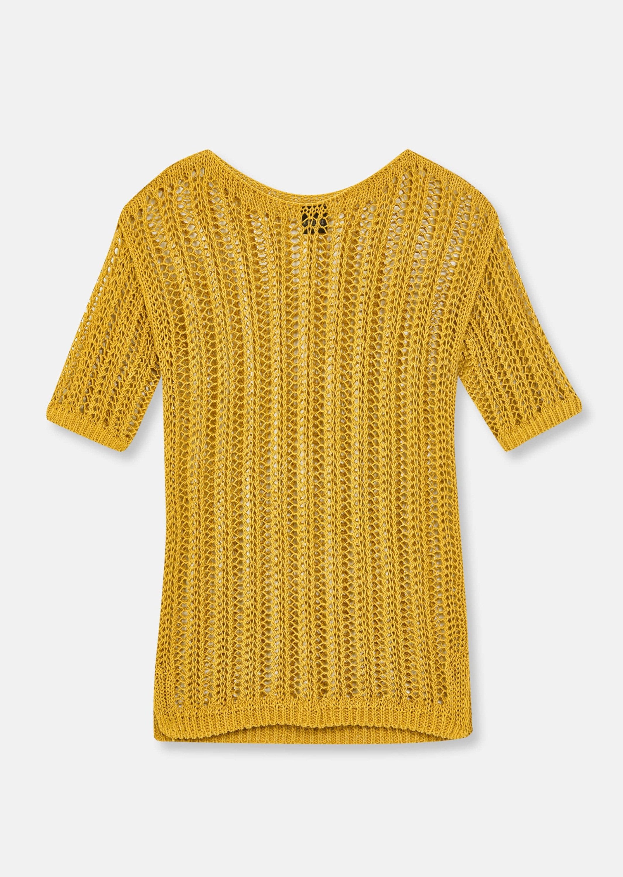 MADELEINE Strickpullover Luftiger Sommerpullover mit Ajour-Muster Baumwollshirt mit Seitenschlitzen, Rundhals und Halbarm