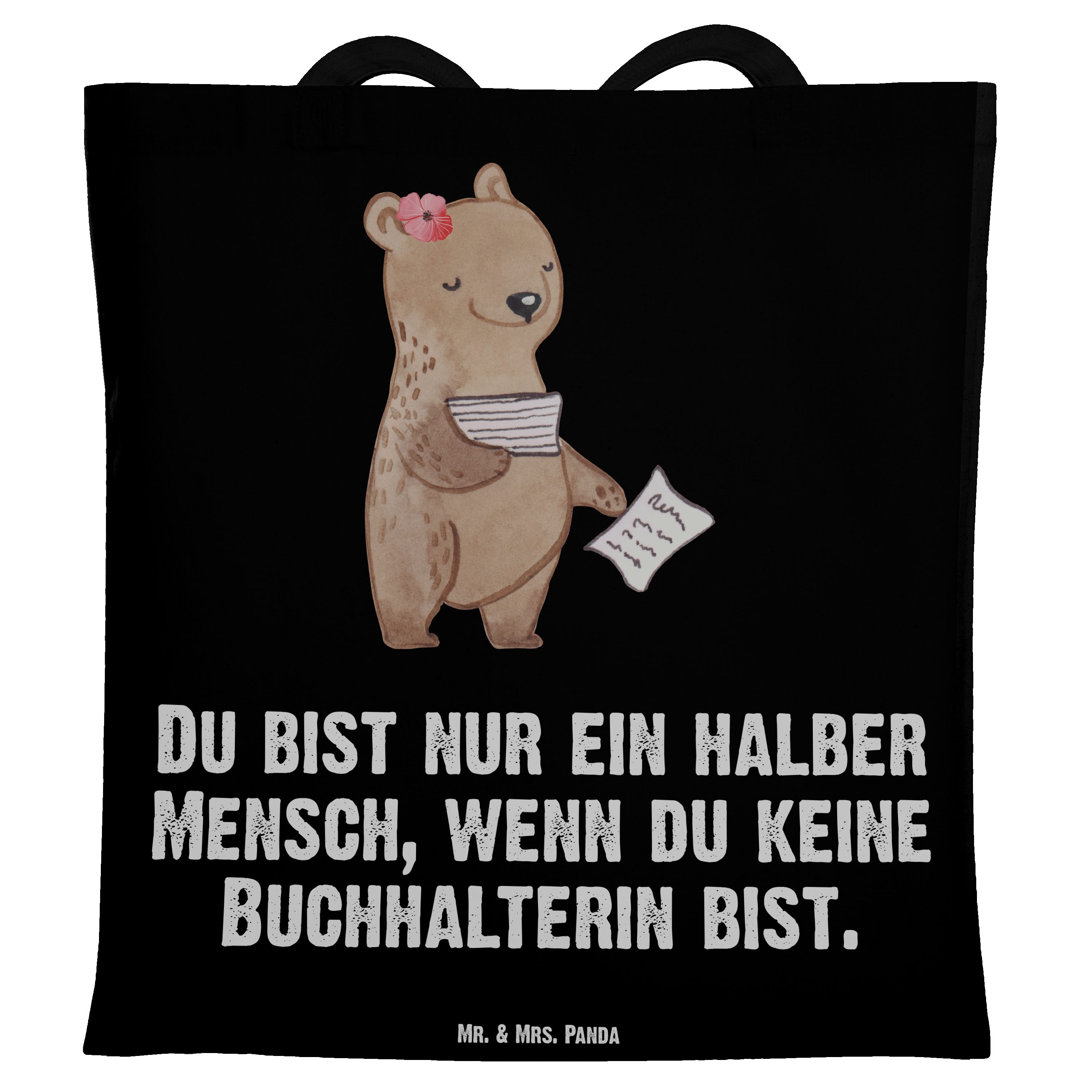 Mr. & Mrs. Panda Tragetasche Buchhalterin mit Herz - Schwarz - Geschenk, Backoffice Mitarbeiterin, (1-tlg)