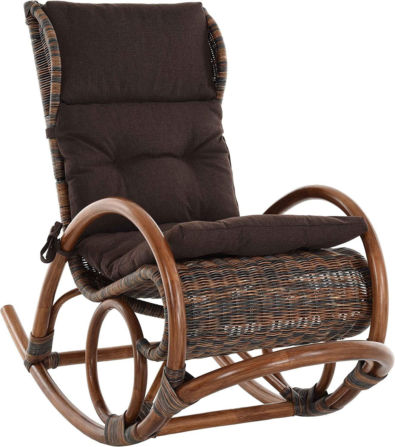 Krines Home Schaukelstuhl Luxor Schaukelstuhl Natur Rattan Schaukelsessel Relaxsessel, mit Polsterauflage