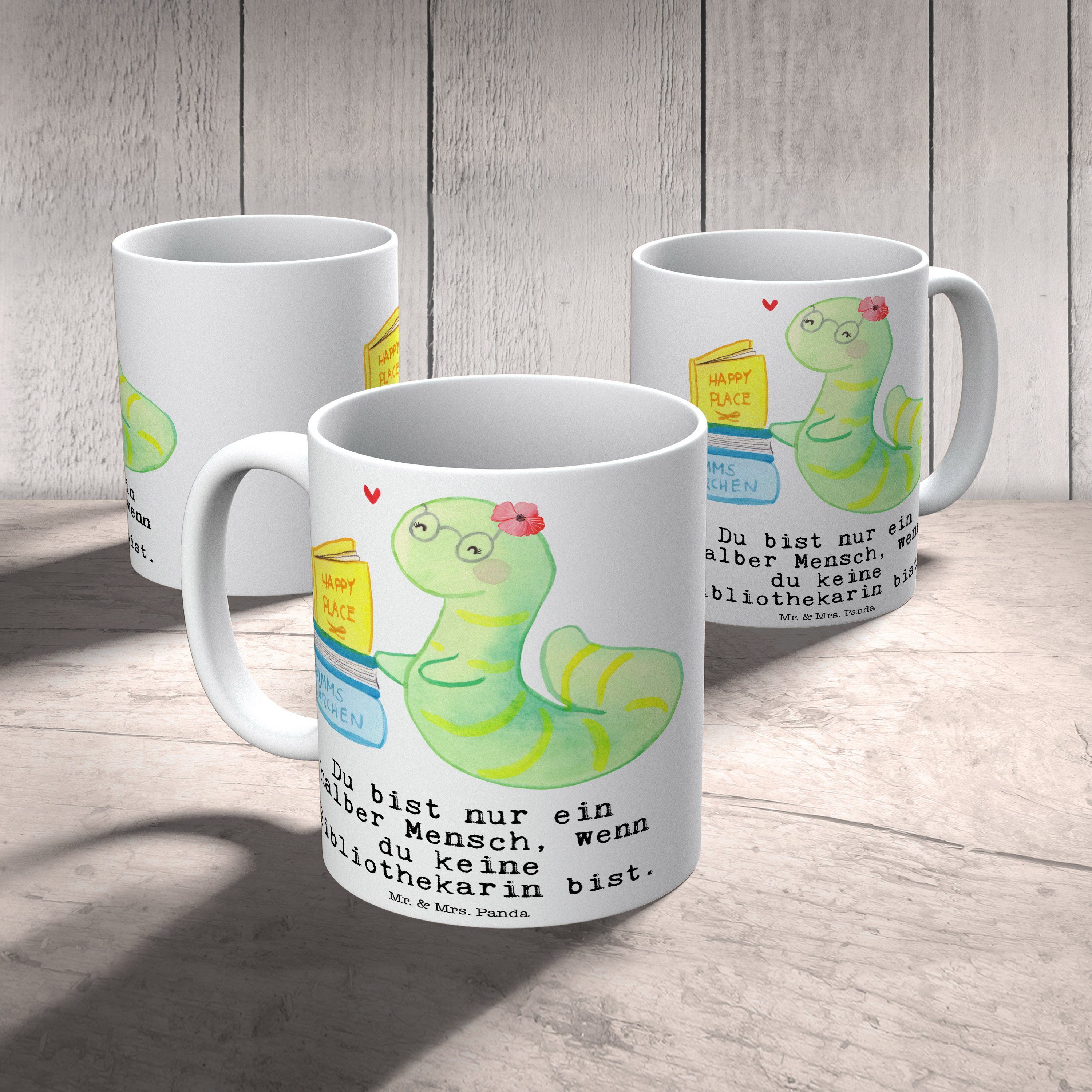 Mr. & Mrs. Kaffeebeche, Keramik Herz Panda Bibliothekarin Geschenk, Sprüche, - Tasse mit Tasse - Weiß