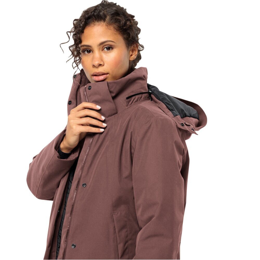 Jack Wolfskin Wintermantel Salier Coat (abnehmbare Kapuze, wasser- und winddicht) rotbraun Damen
