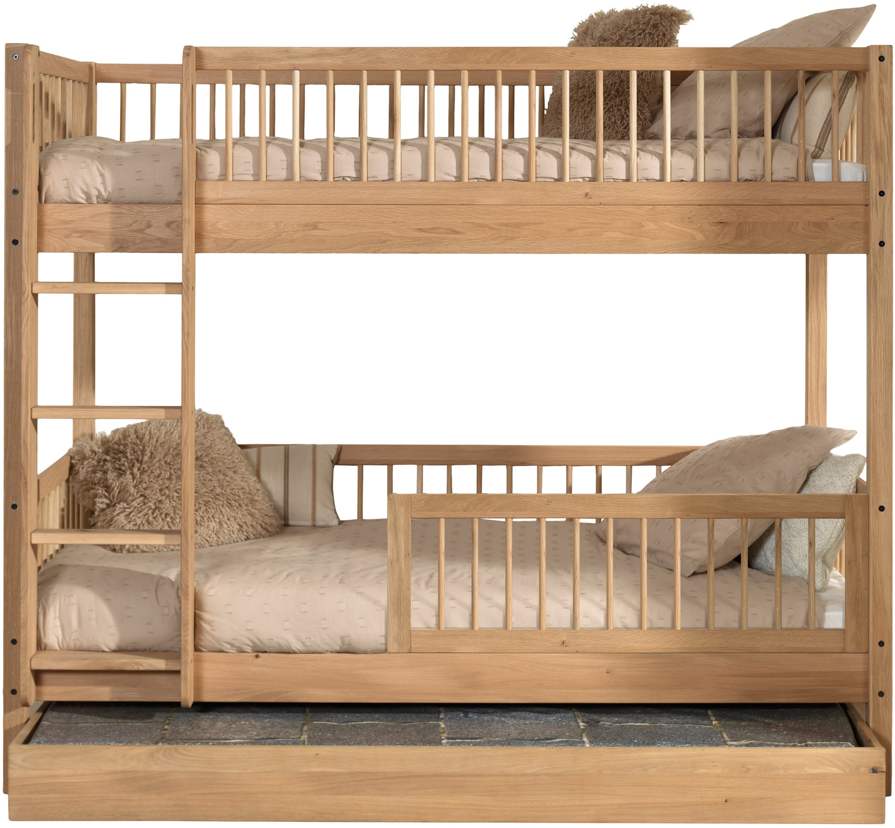 Home affaire Etagenbett Eiche massiv, Made in Europe, langlebige Qualität (B/H/T ca. 208x176x98cm, Schublade+unterer Rausfallschutz optional), 2 Lattenroste, wahlweise mit oder ohne Bettschublade und Absturzschutz