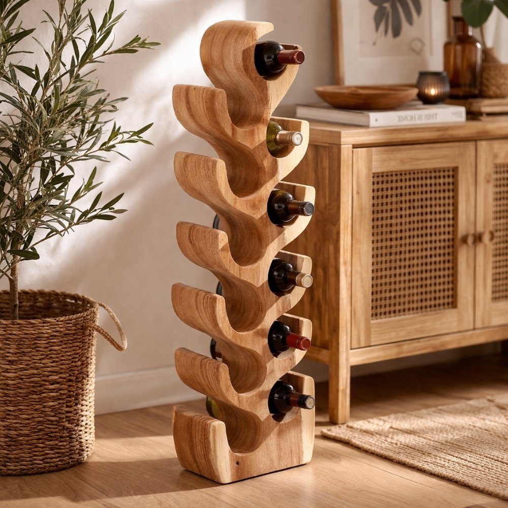 LebensWohnArt Weinregal Massivholz Weinregal Flaschenhalter BOTOL-L ca. H100cm Suar