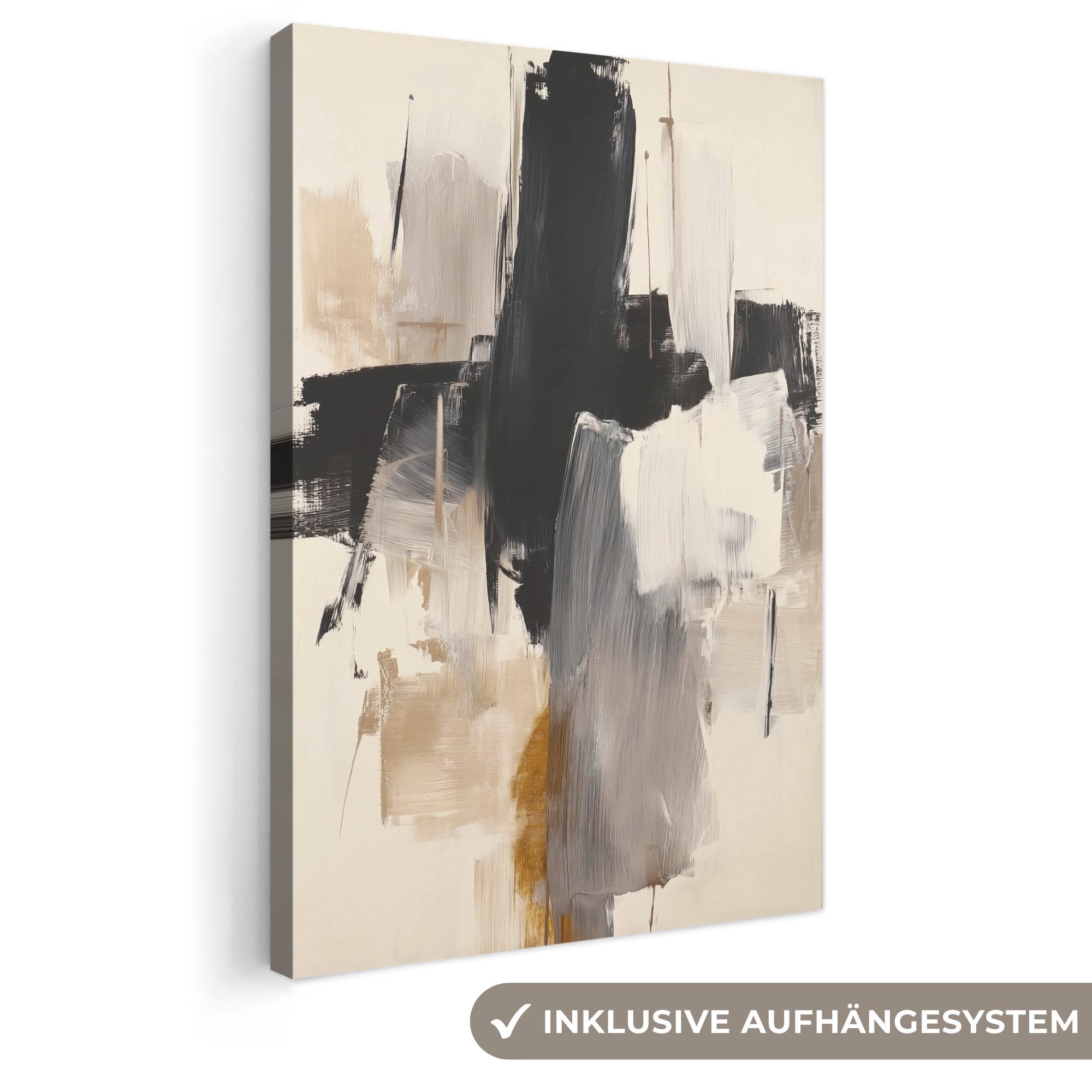 OneMillionCanvasses® Leinwandbild Pinselstriche - Grob - Abstrakt - Beige, Fotodruck (1 St), Leinwand Canvas Wandbild, Wanddekoration 20x30 cm